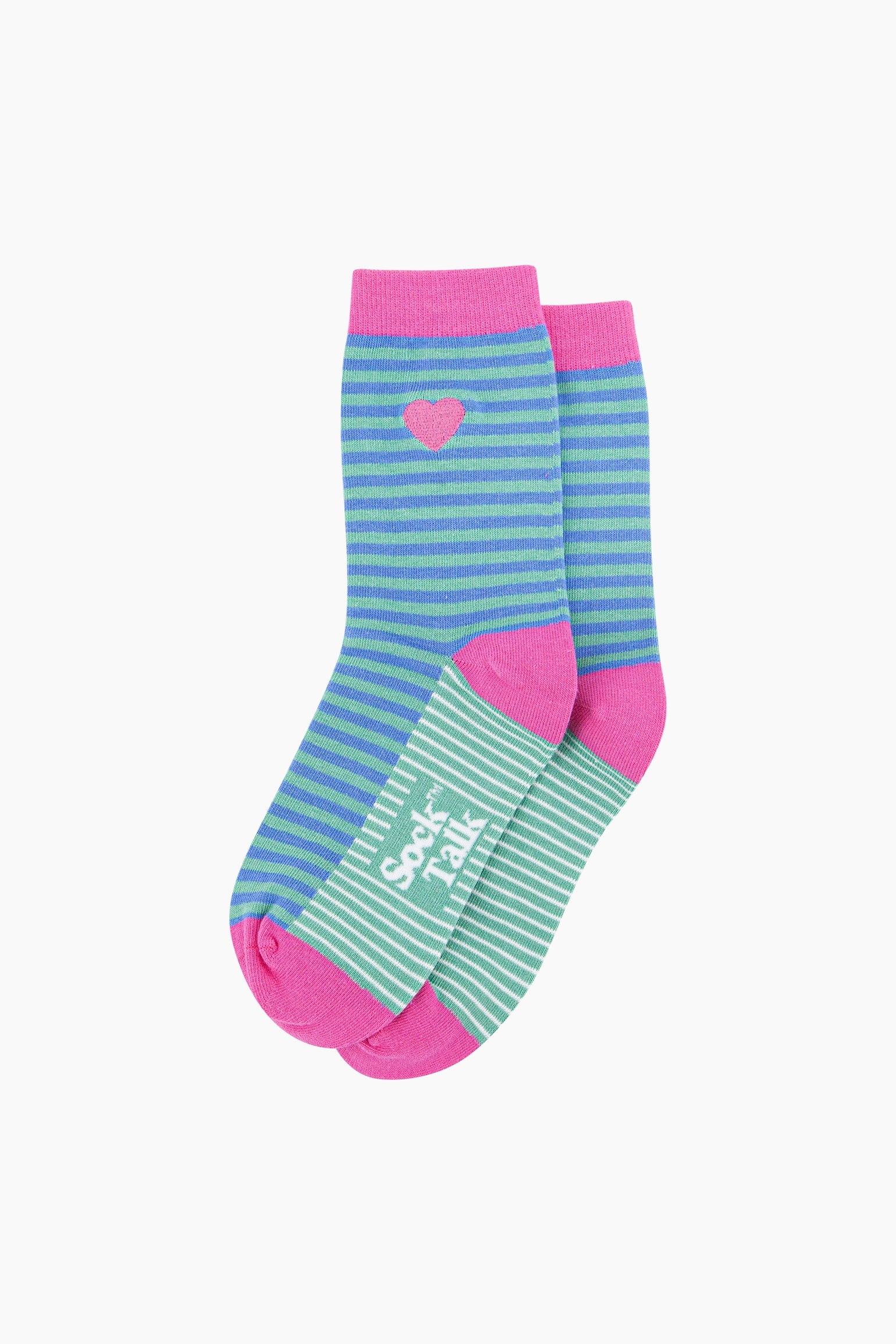 Multi Embroidered Heart Combed Cotton Socks in Blue, Image 3 of 4