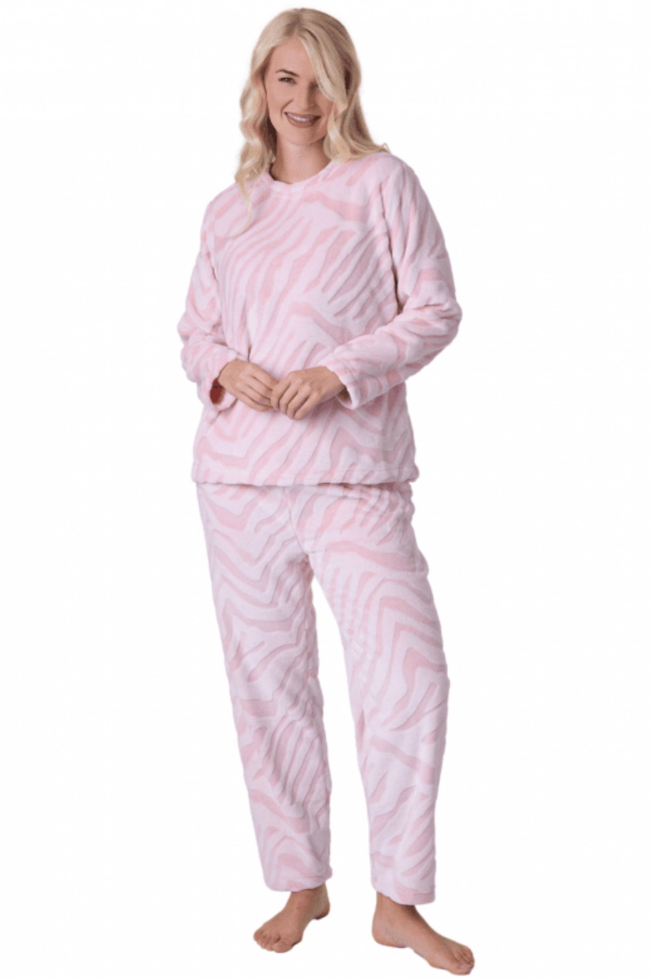 Pink Camille Lingerie Pink Supersoft Printed Full Length Pyjama Set, Image 1 of 5