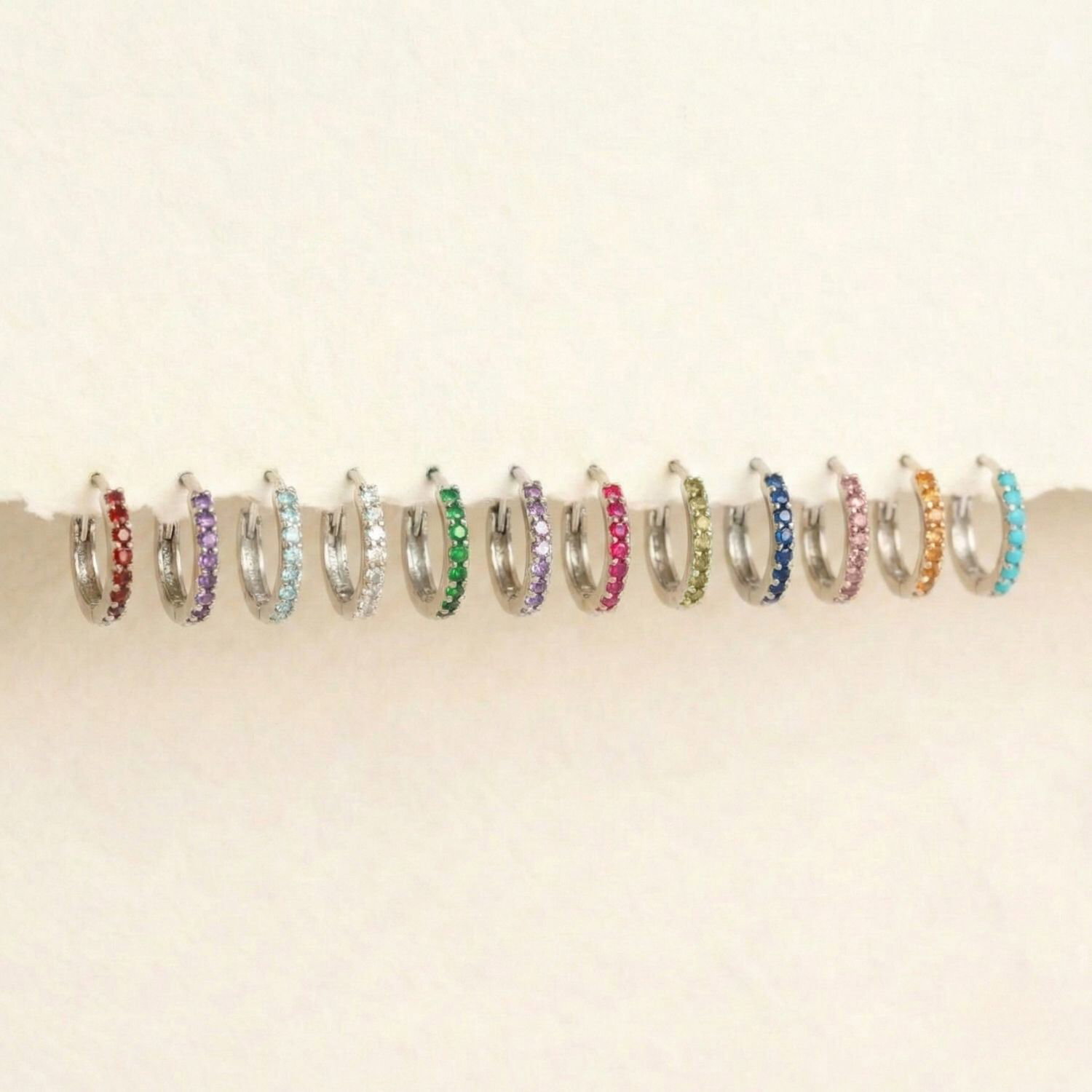 Pink Pink Tourmaline October Birthstone Small Silver Huggies, Image 4 of 5