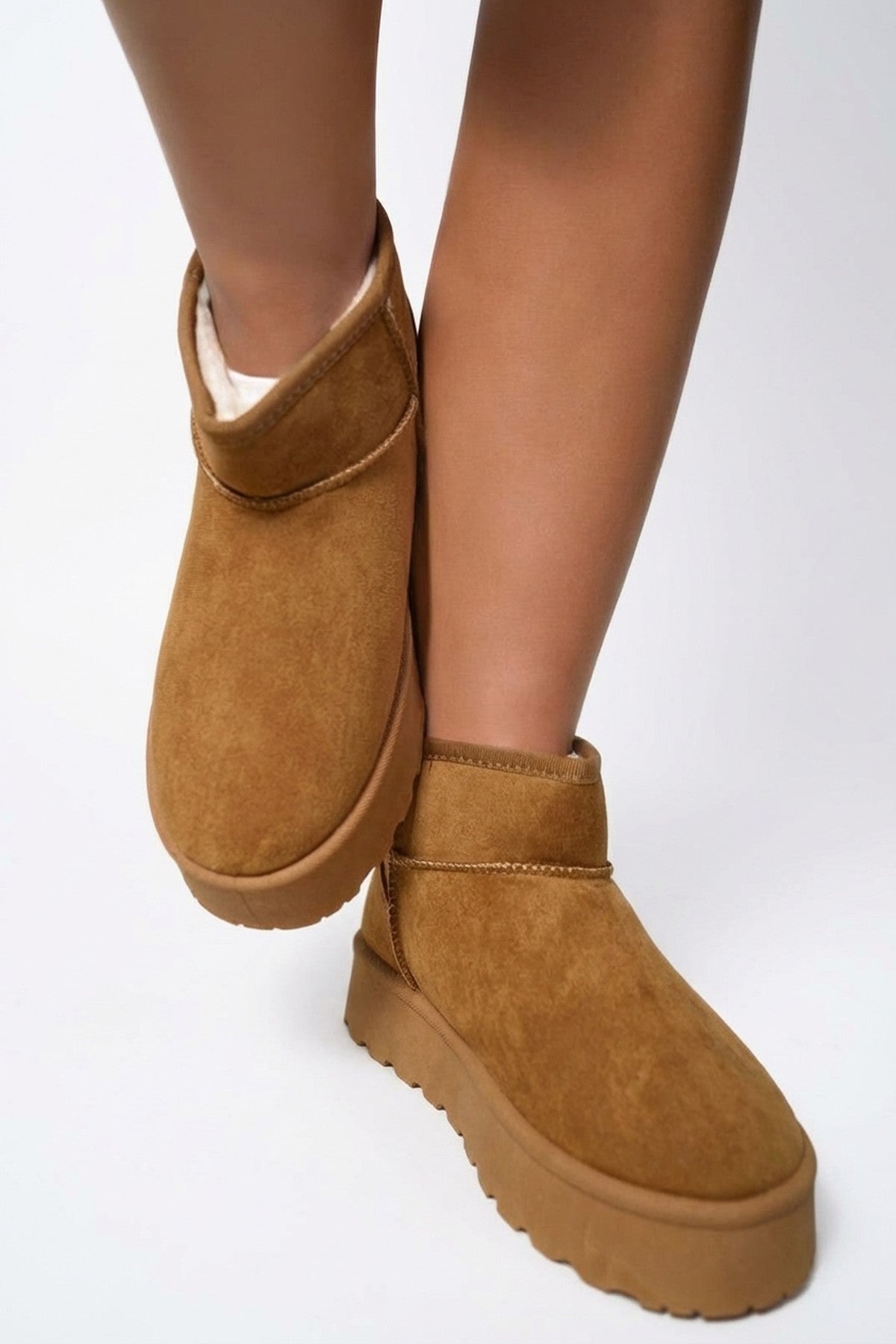 Brown iKrush Brown Jazlyn Faux Fur Lined Ankle Platform Mini Boots, Image 2 of 8