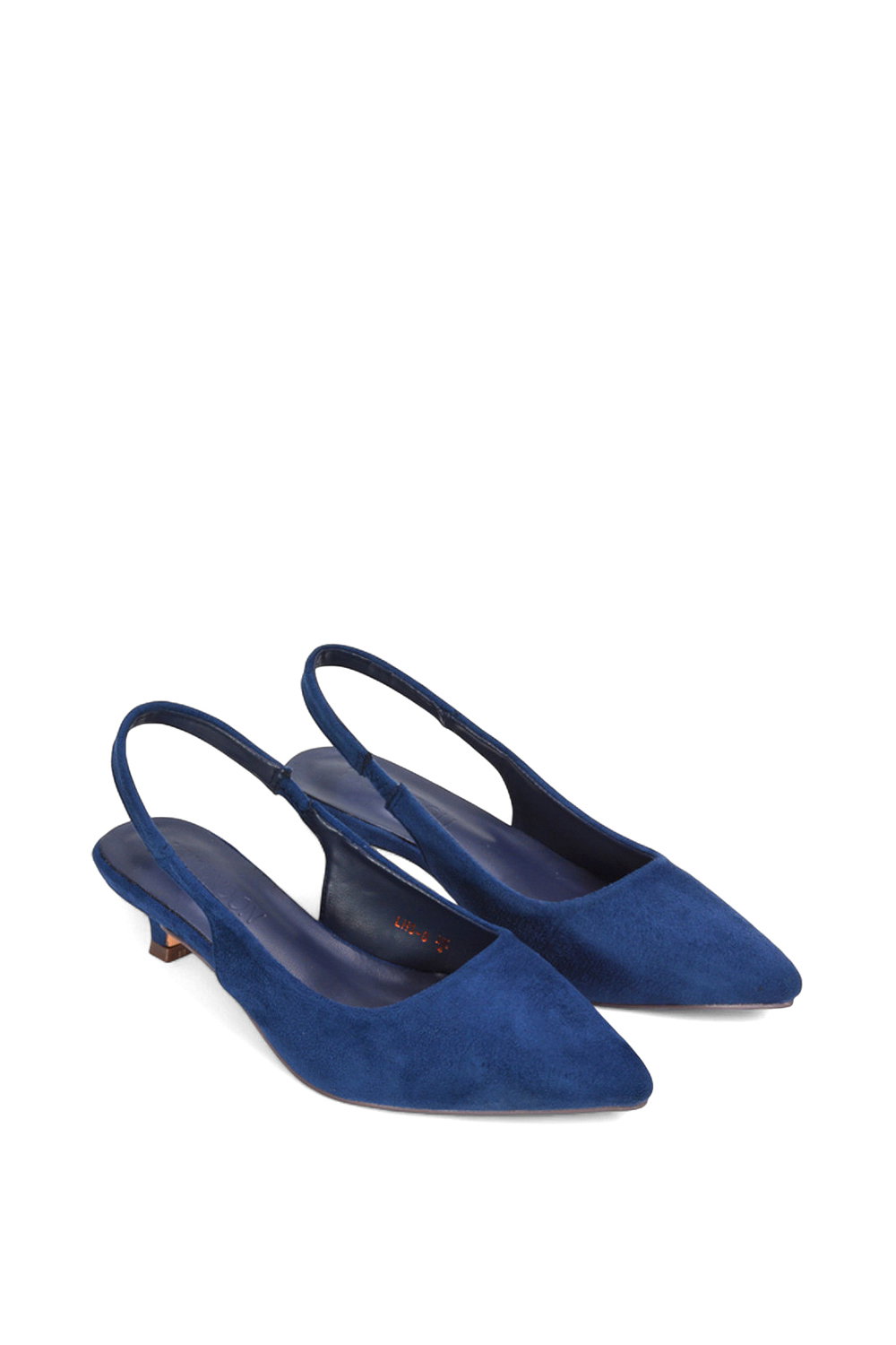 Navy XY LONDON Navy 'Leila' Pointed Toe Low Kitten Heel Slingback Court Shoes, Image 5 of 5