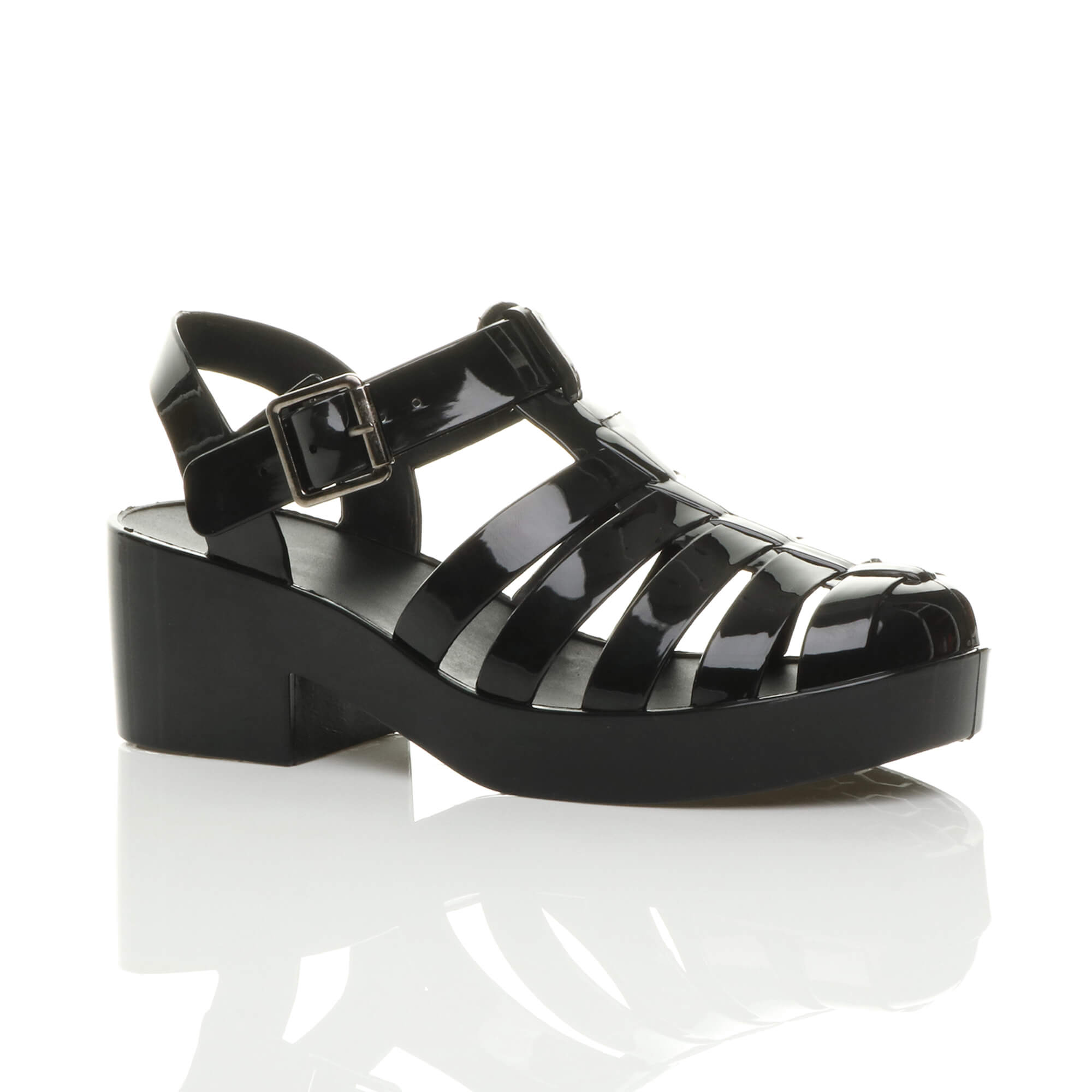 Pink Mid Block Heel Fisherman Gladiator Jelly Sandals