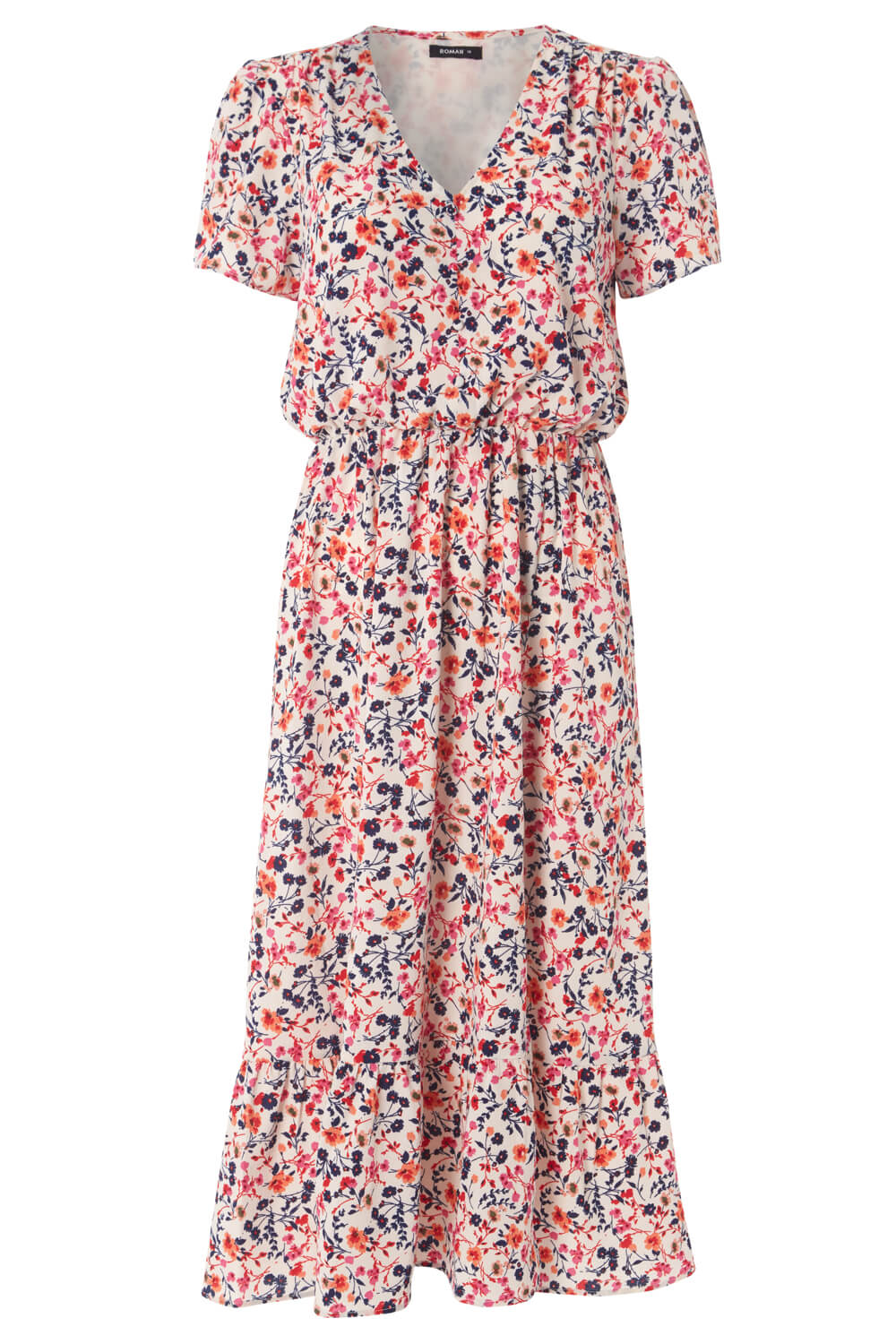 Pink Ditsy Floral Tiered Midi Dress, Image 6 of 5