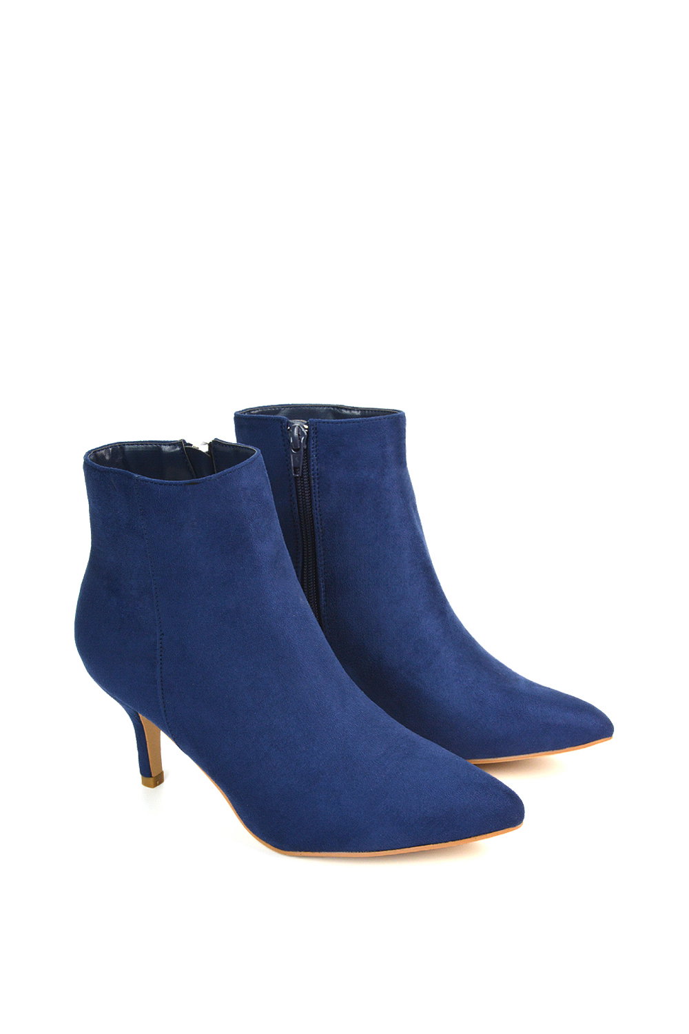 Navy XY LONDON Navy 'Anastsia' Low Mid Kitten High Heel Stiletto Zip-Up Ankle Boots, Image 3 of 5