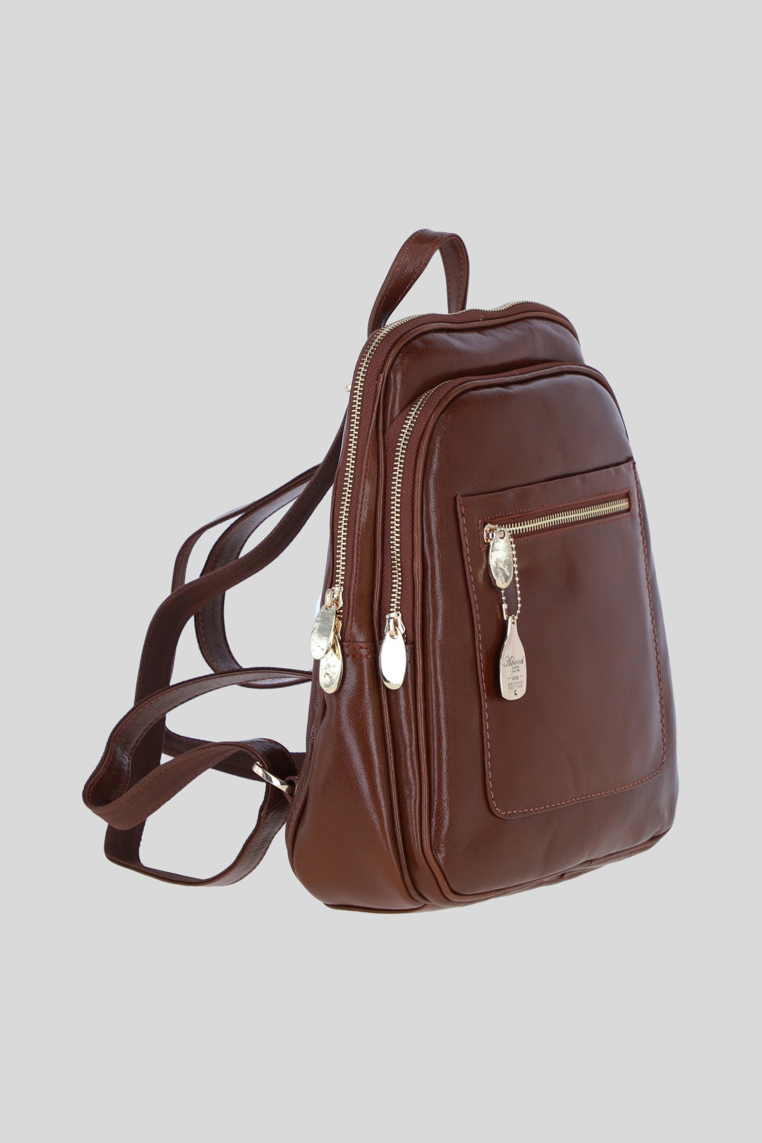 Tan Real Leather Backpack with Multiple Pockets and Gold-Tone Hardware, Image 4 of 4