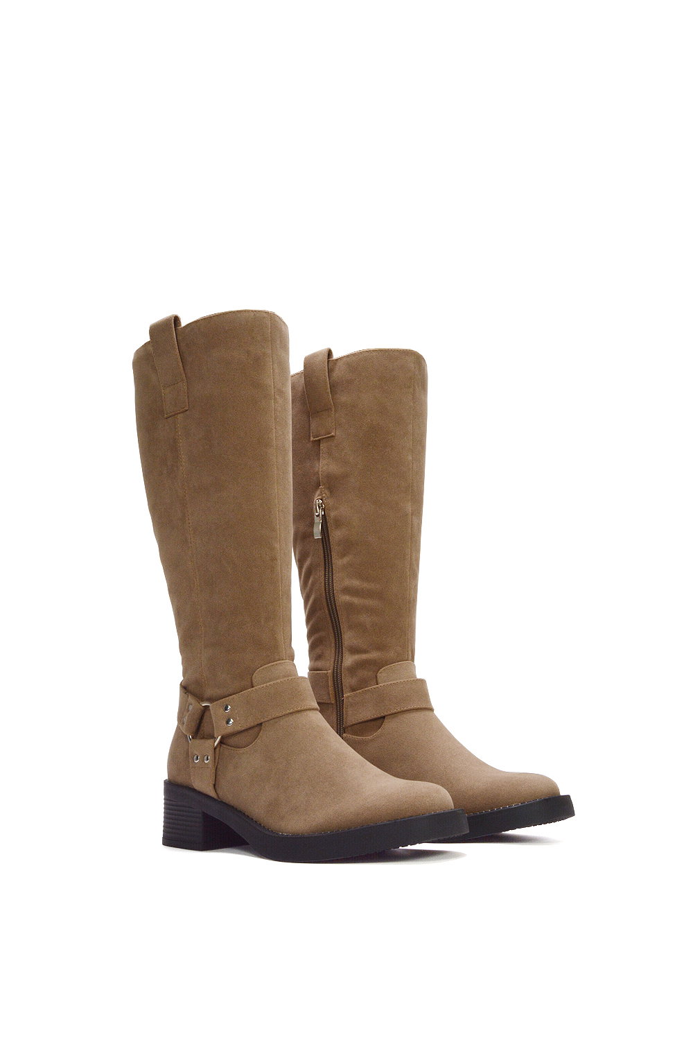 Brown 'Roma' Knee High Biker Mid Block Heel Western Boots, Image 3 of 6