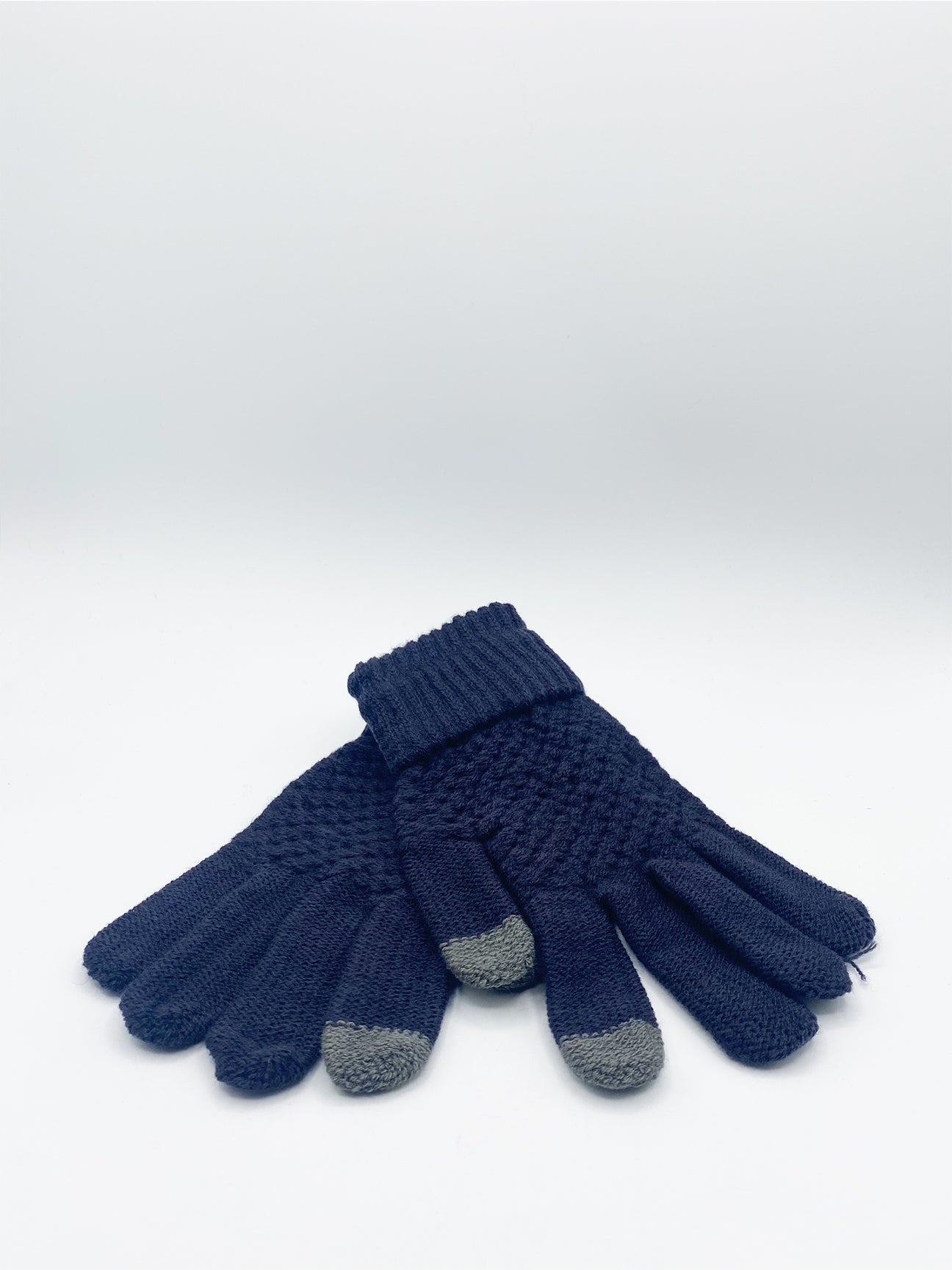 Black SVNX Black Textured Touchscreen Knitted Gloves, Image 2 of 2