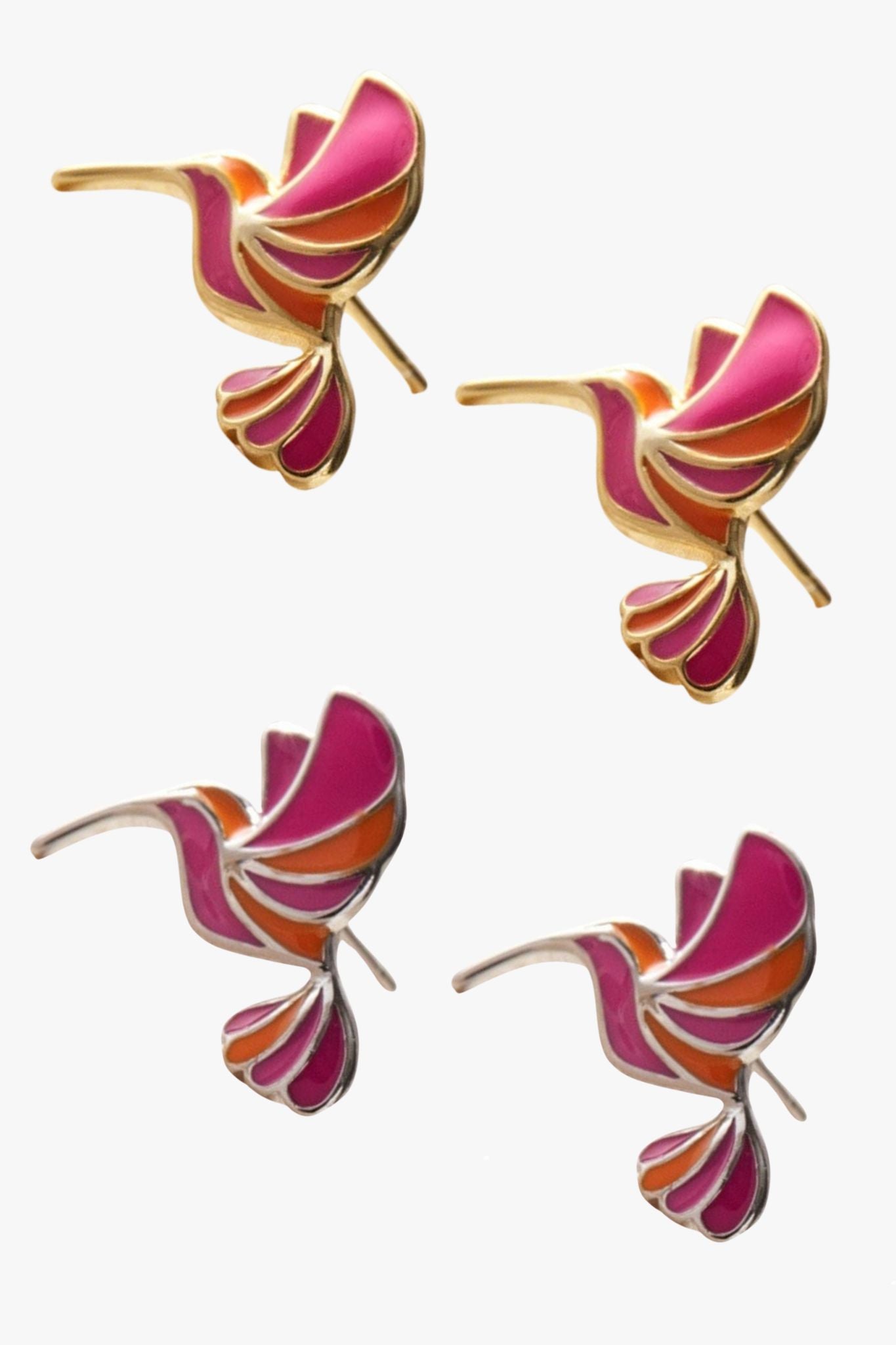 Multi Mia Gioielli Multi Sterling Silver Pink Hummingbird Studs, Image 1 of 3