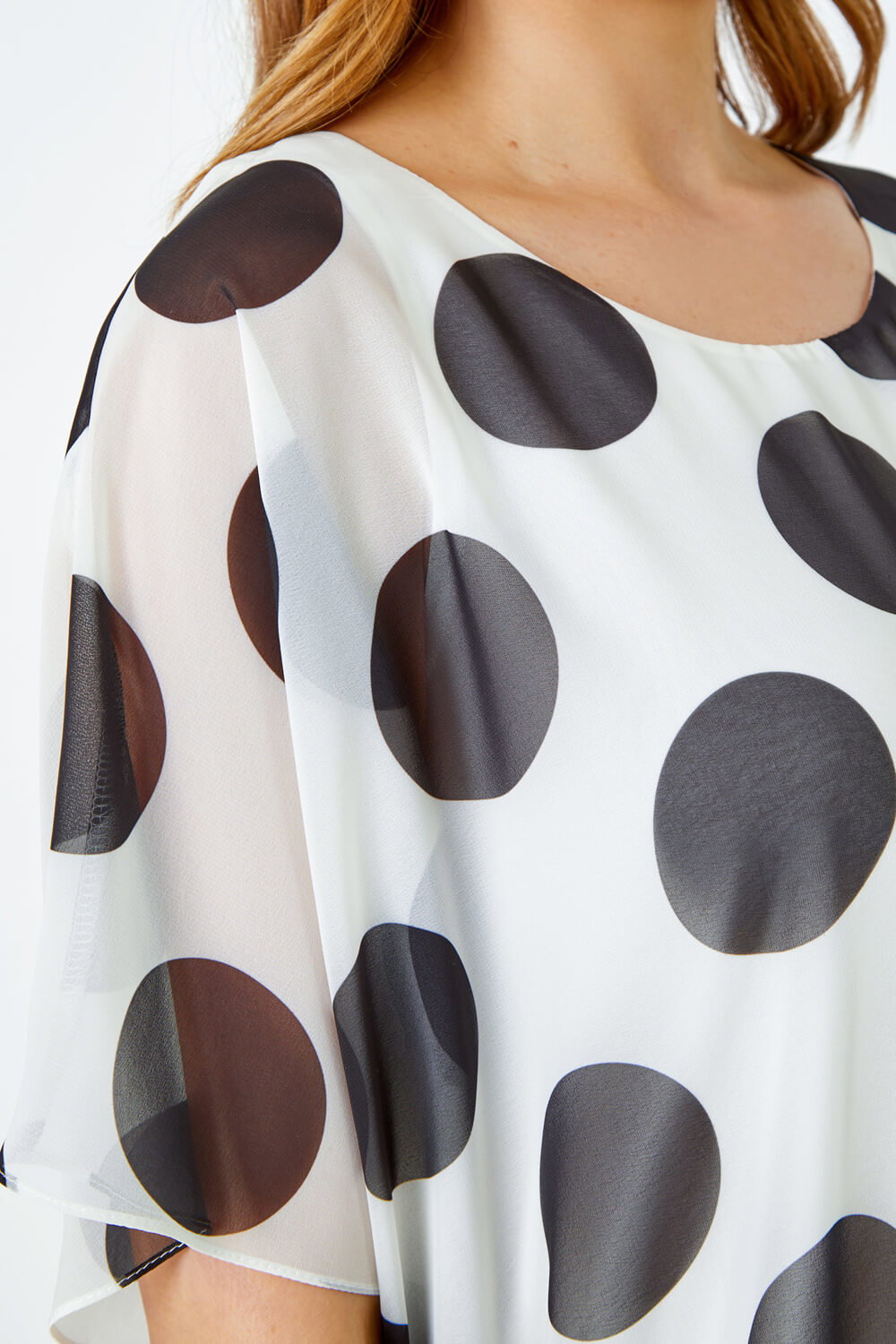 Ivory Polka Dot Bubblehem Chiffon Overlay Top, Image 6 of 5