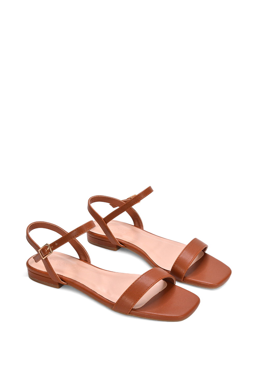 Brown XY LONDON Brown 'Hallie' Open Toe Flat Strappy Sandals With Ankle Strap, Image 5 of 5