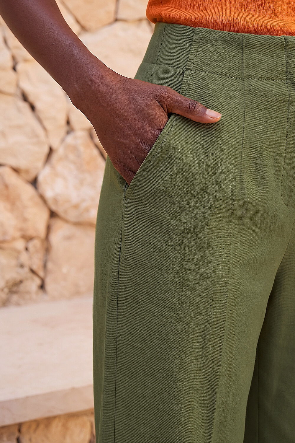 Khaki Smart Twill Wide Leg Pocket Trouser, Image 5 of 4