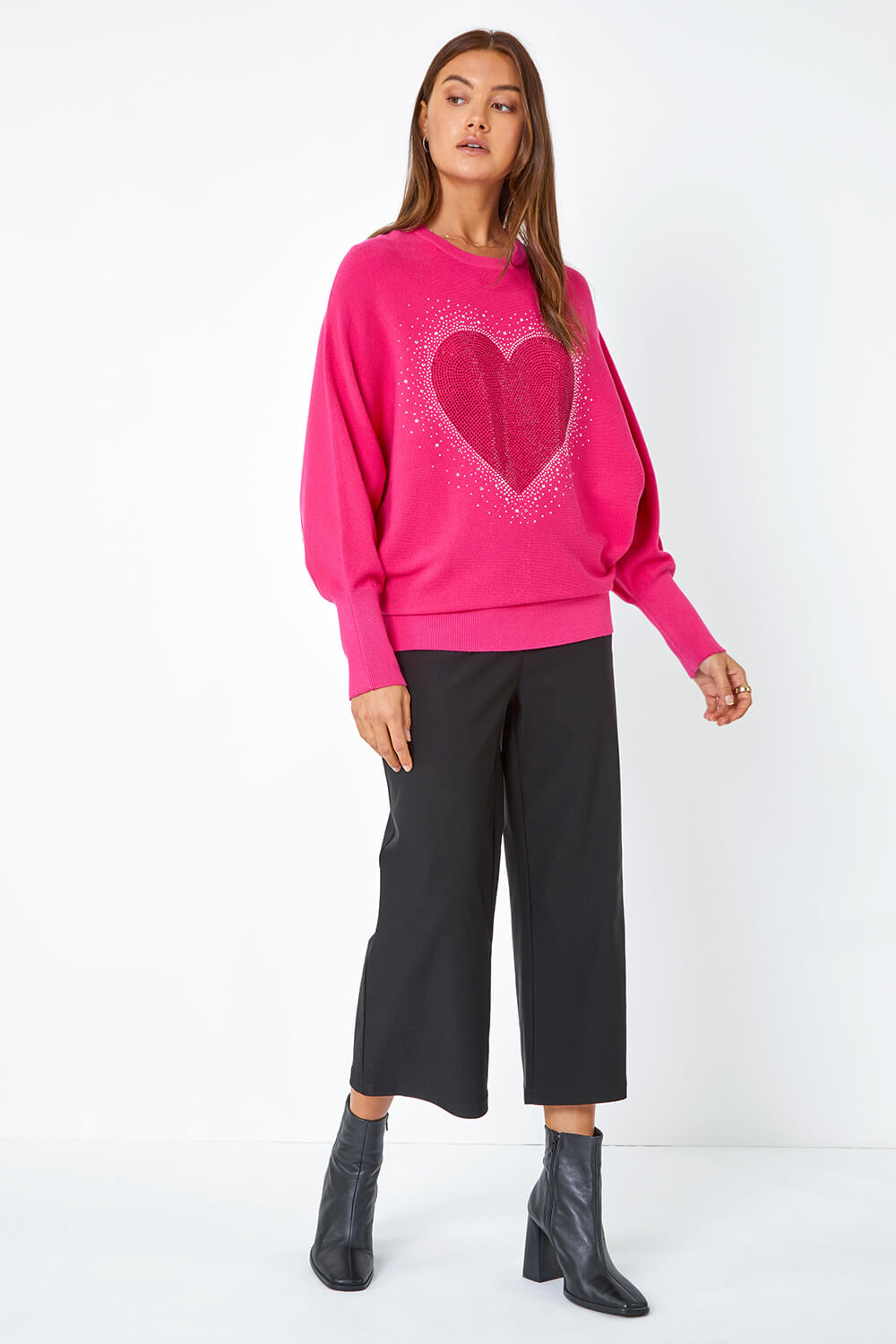 Pink Diamante Embellished Heart Print Jumper, Image 5 of 5