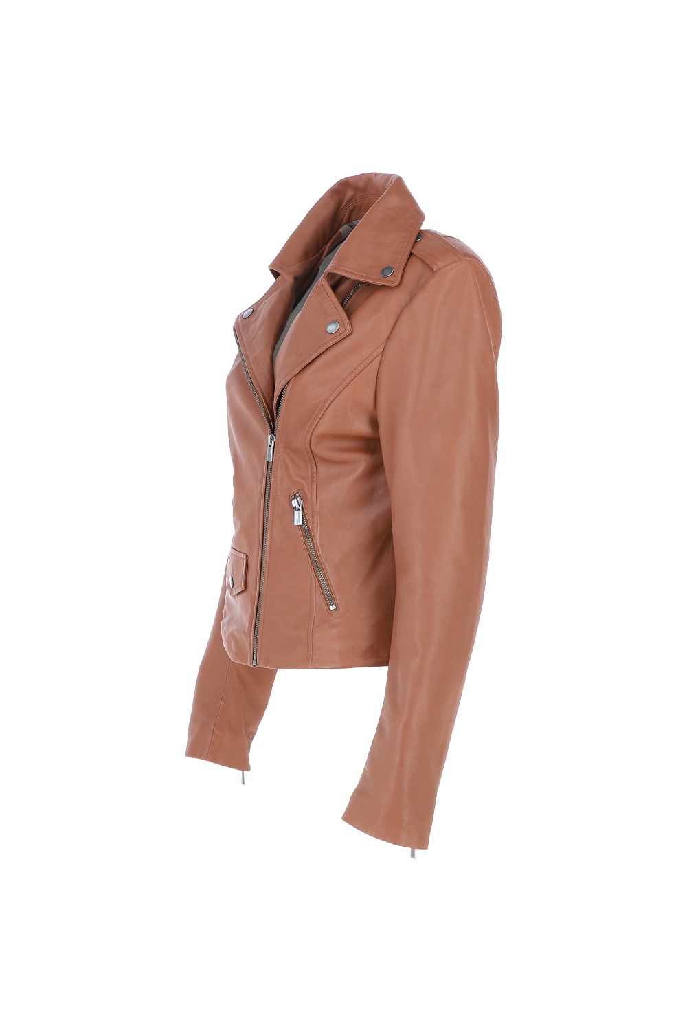 Tan Ashwood Leather Tan 'Fia' Real Leather Biker Jacket Women Coat, Image 3 of 5