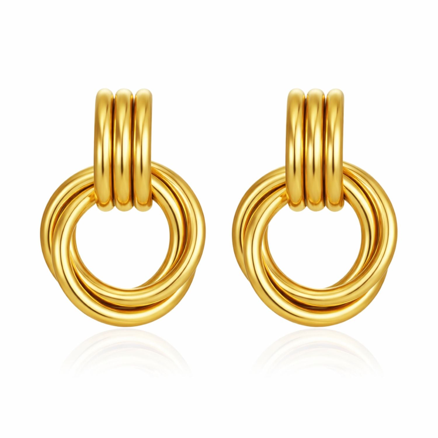 Gold Chunky Multi Knot Interlocking Hoop Stud Earrrings, Image 1 of 3