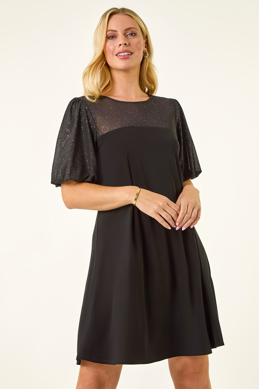 Black Petite Sparkle Contrast Dress, Image 5 of 5
