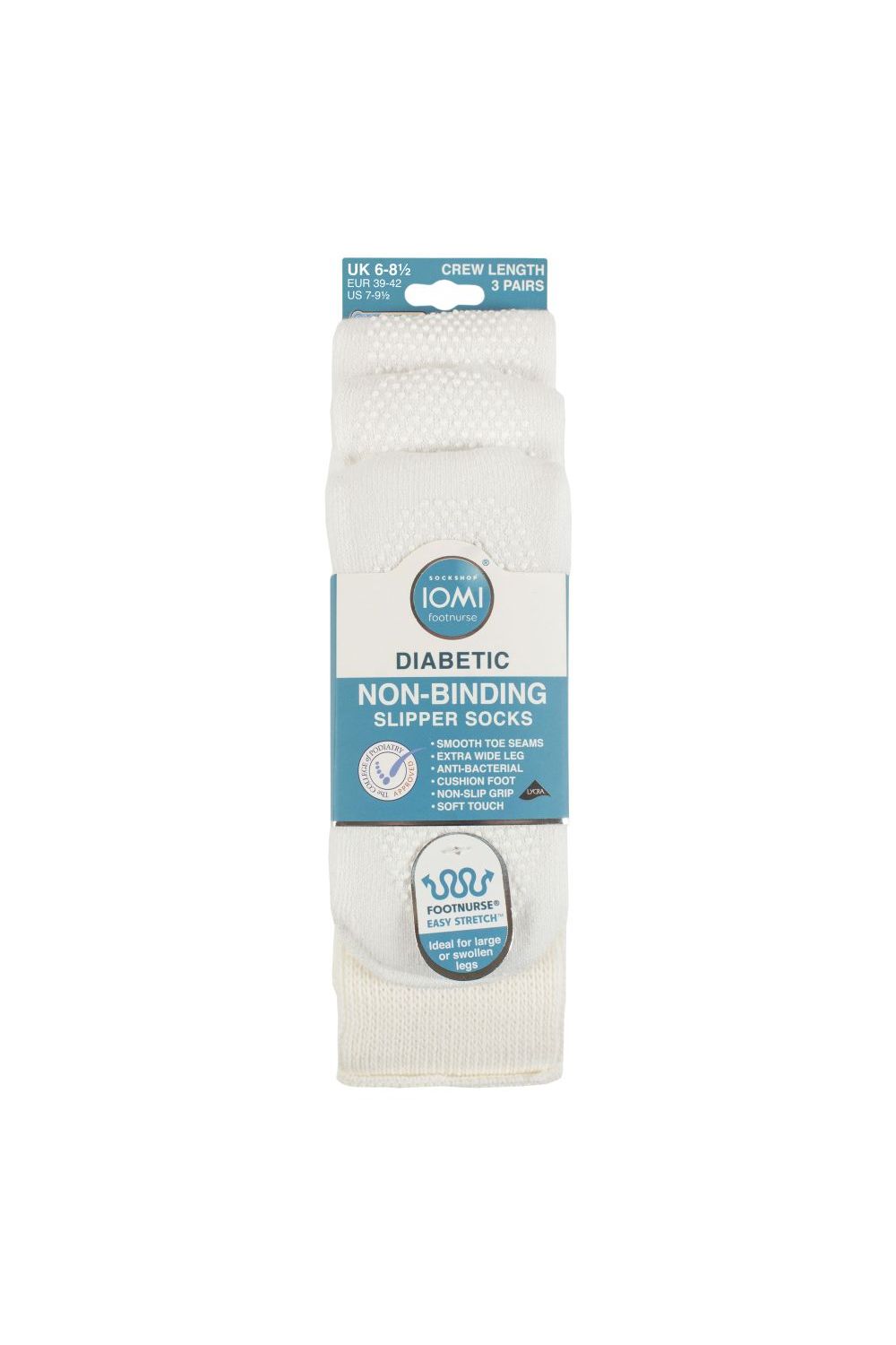 White 3 Pack Diabetic Slipper Socks with Grips, Image 2 of 3