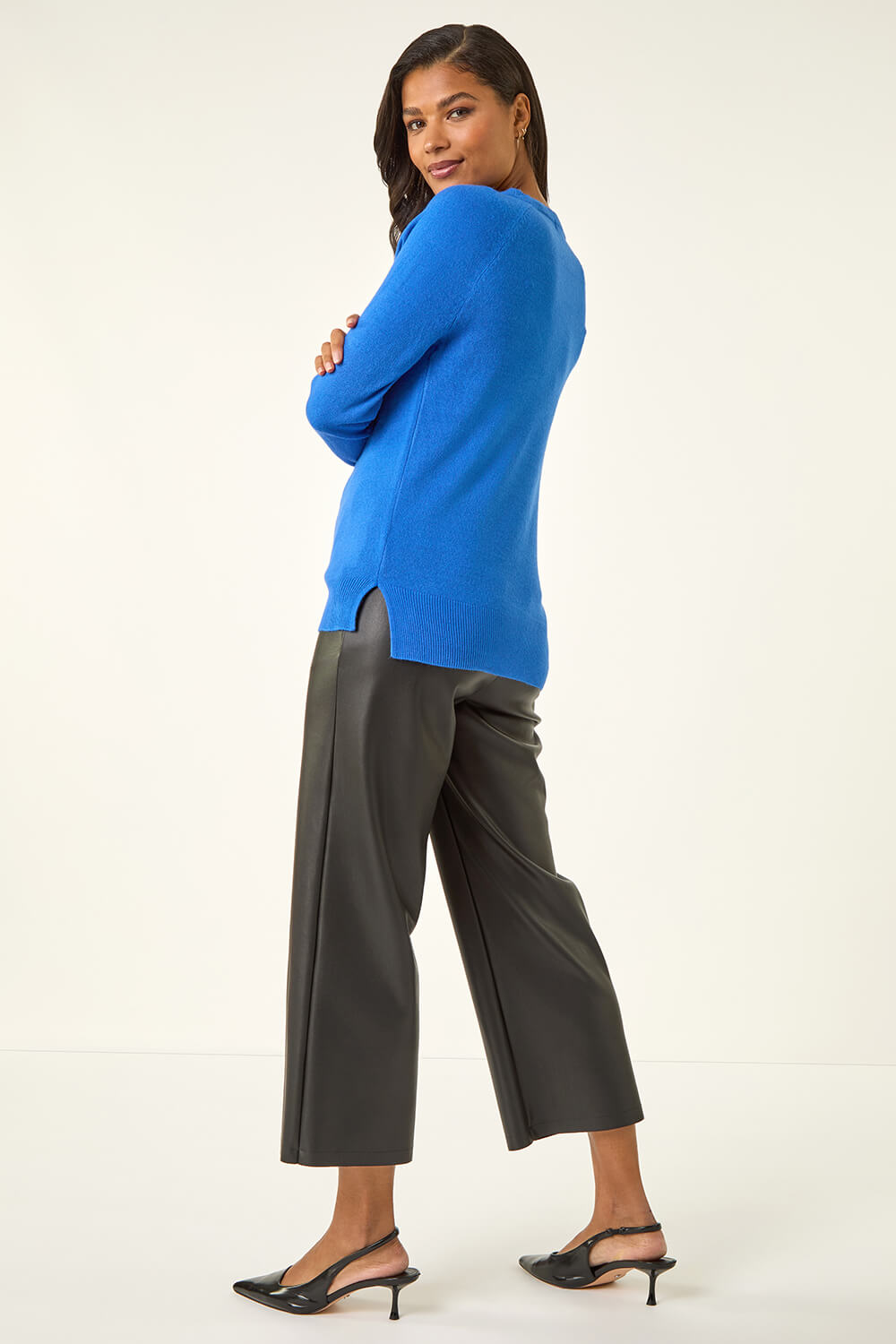 Blue Plain Soft Crew Neck Jumper, Image 4 of 5
