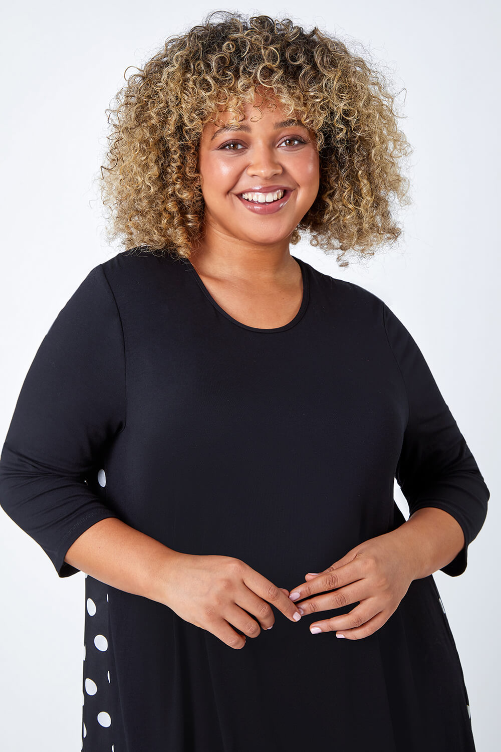 Black Curve Polka Dot Chiffon Stretch Top, Image 5 of 5