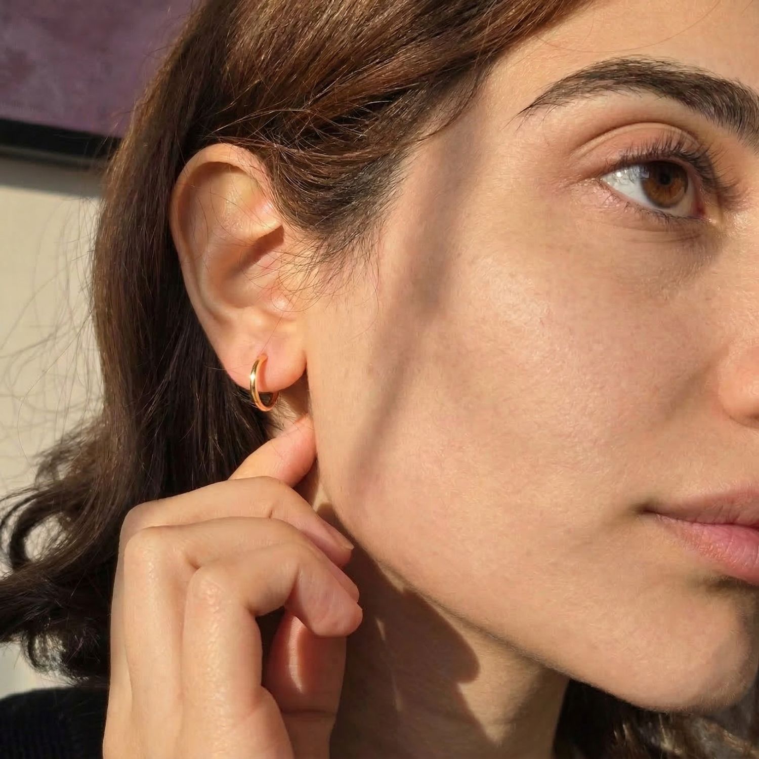 Gold Tiny Plain Everyday Classic Gold Plated Hoop Earrings, Image 3 of 5