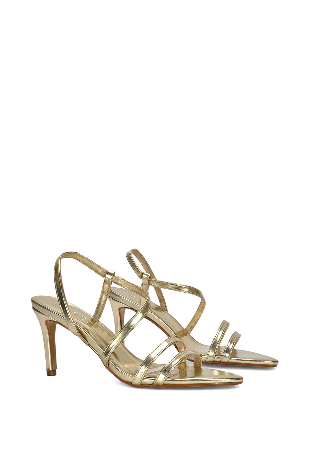Gold XY LONDON Gold 'Theodora' Strappy Pointed Toe Stiletto Heel Sandal Shoes, Image 3 of 5