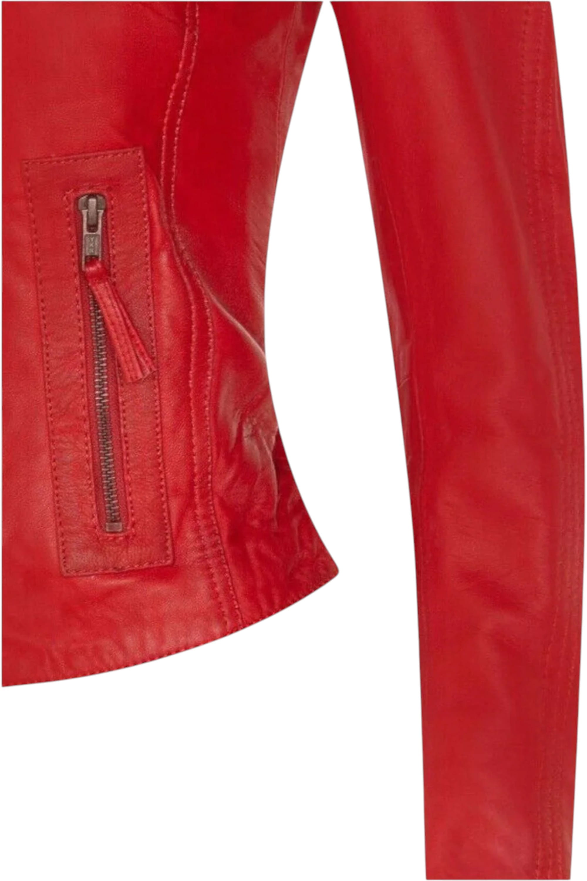 Red Slim-Fit Leather Biker Jacket-Tulsa, Image 7 of 7