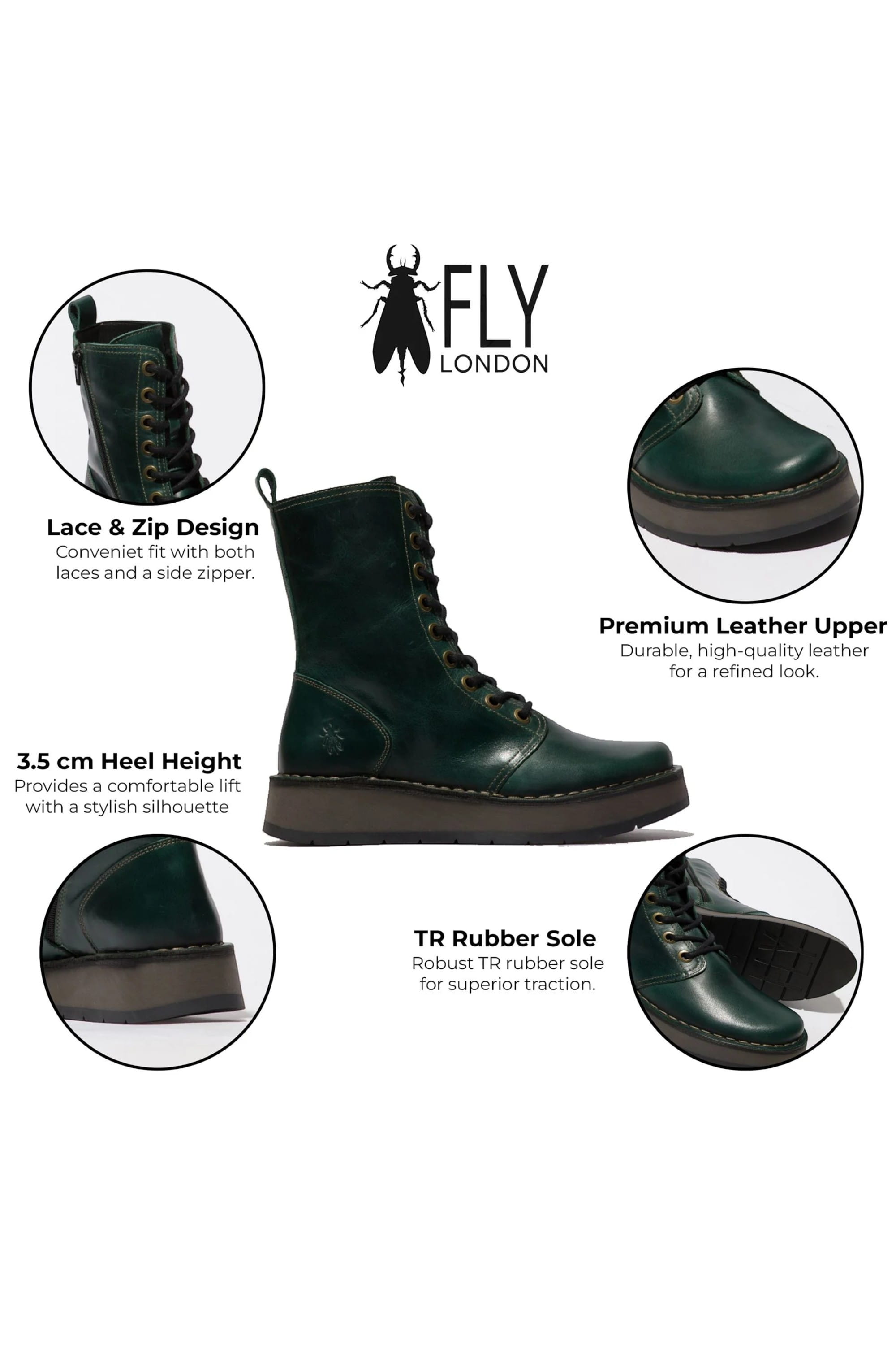 Dark Green Womens Leather Ankle Dress Boots-RAMI043, Image 3 of 5