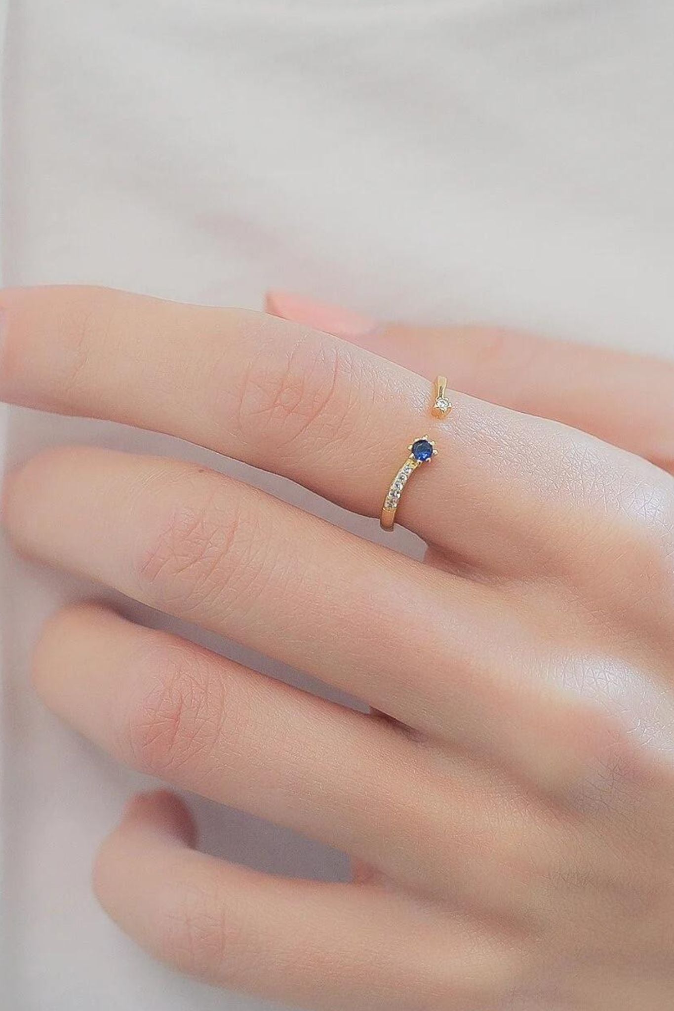 Gold Sterling Silver Blue Zircon Adjustable Ring, Image 2 of 4