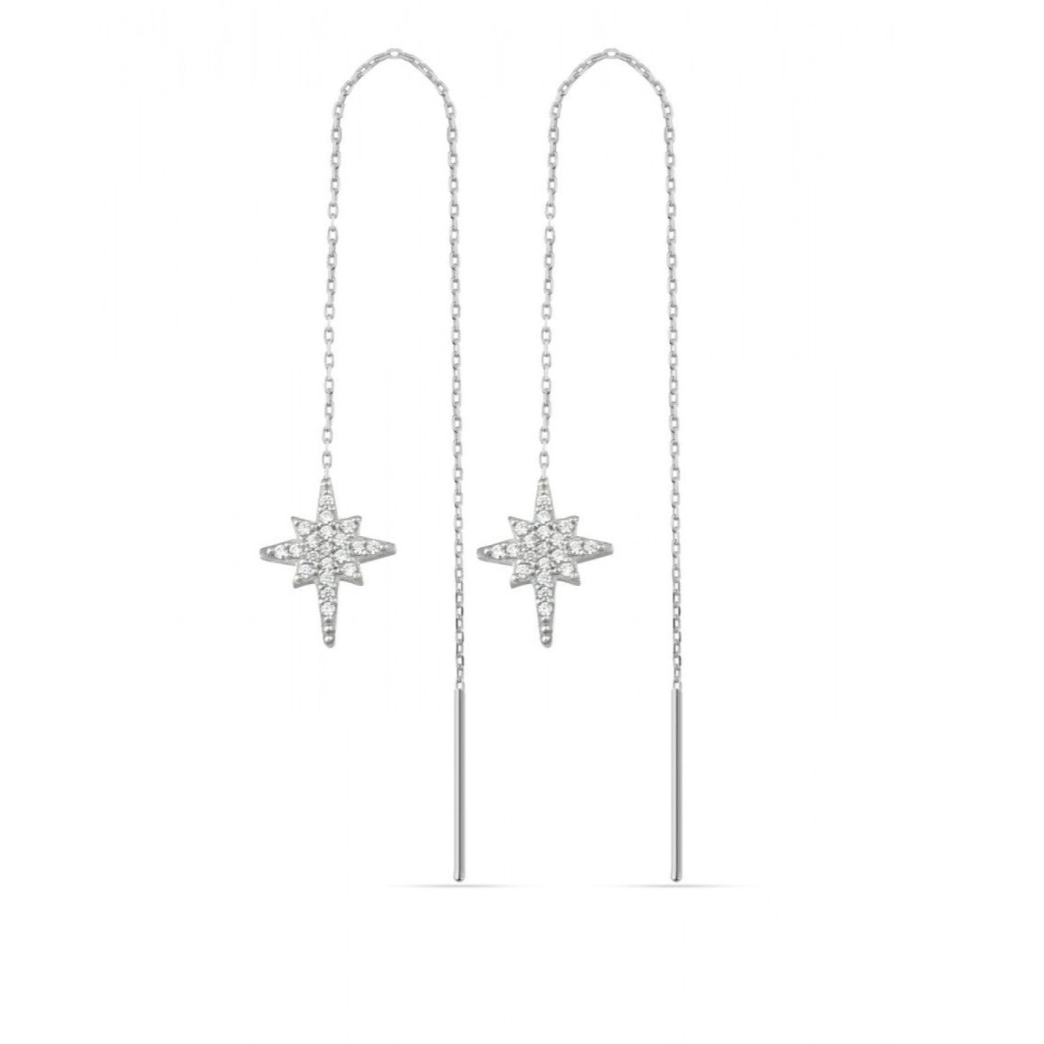 Silver Spero Silver Northernstar Starbust Sterling Silver Chain Drop Earring - Pair, Image 1 of 4