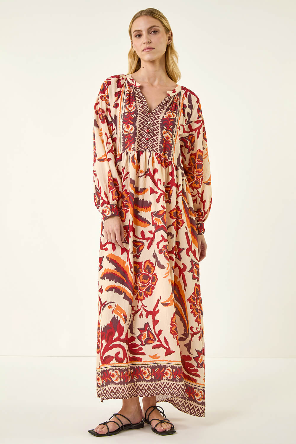 Stone Floral Border Print Maxi Dress , Image 3 of 5