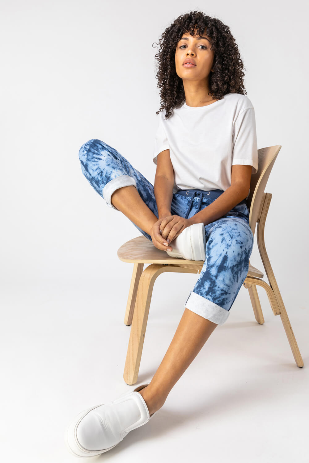 Blue Tie Dye Roll Hem Cropped Pants, Image 5 of 4