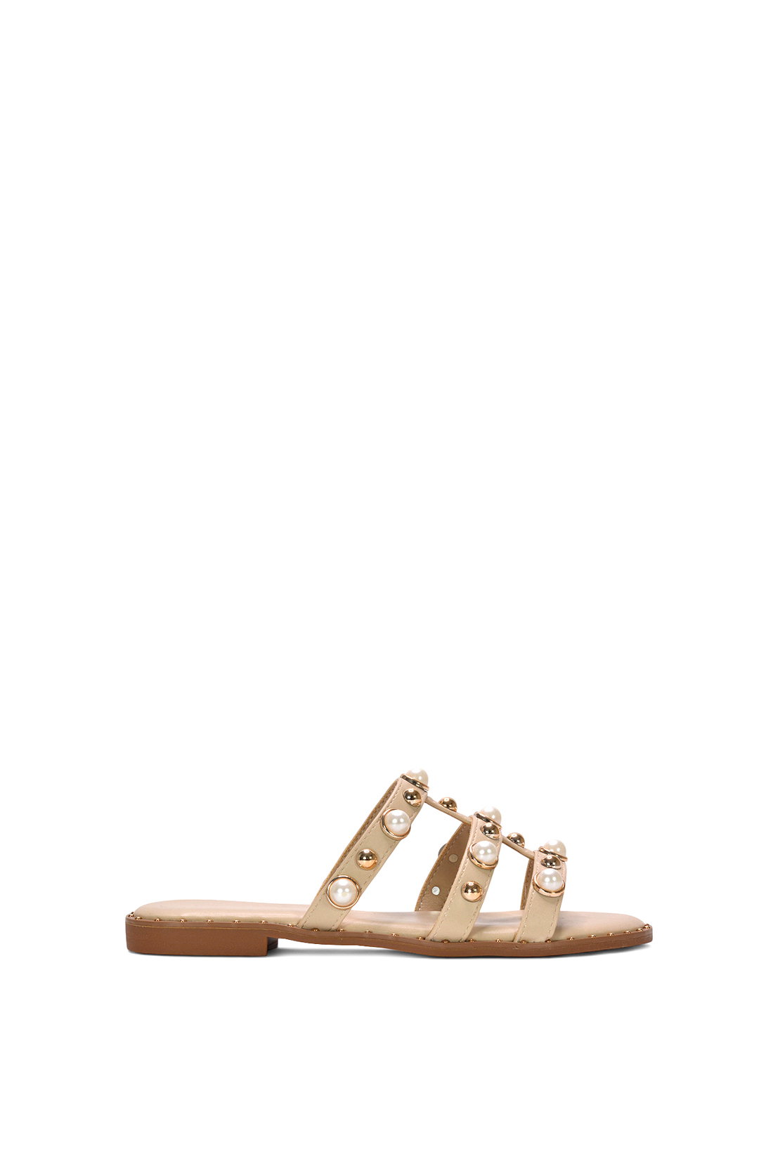 Black Slip On Sandals With Peal Studded Straps