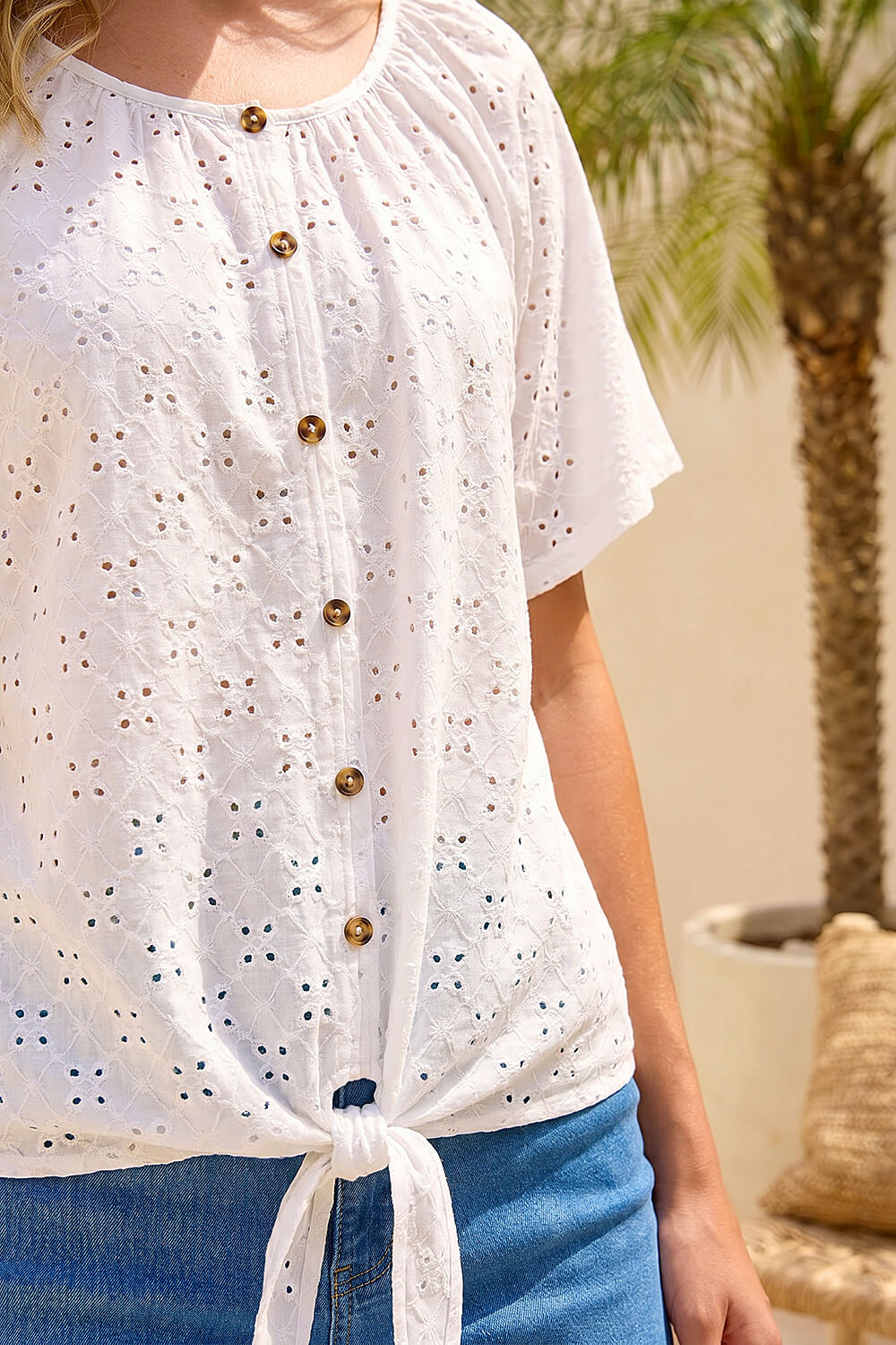 Ivory Broderie Tie Front Top , Image 5 of 4