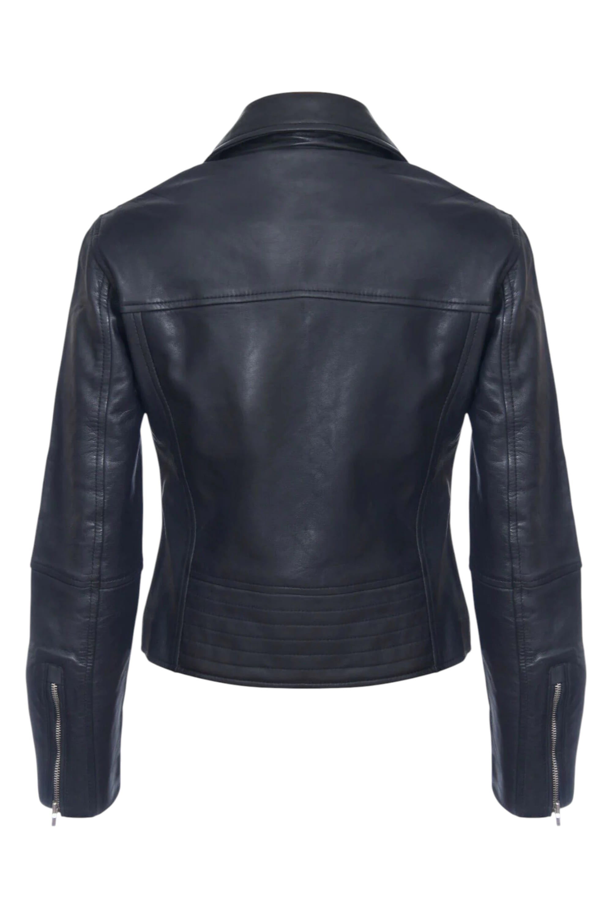 Black Womens Leather Retro Biker Jacket-Madely, Image 3 of 4