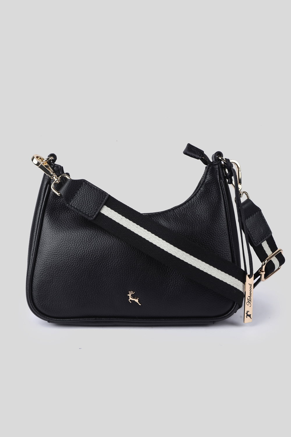 Black 'Bella Toscana' Real Leather Crossbody Bag with Webbing Strap, Image 1 of 4