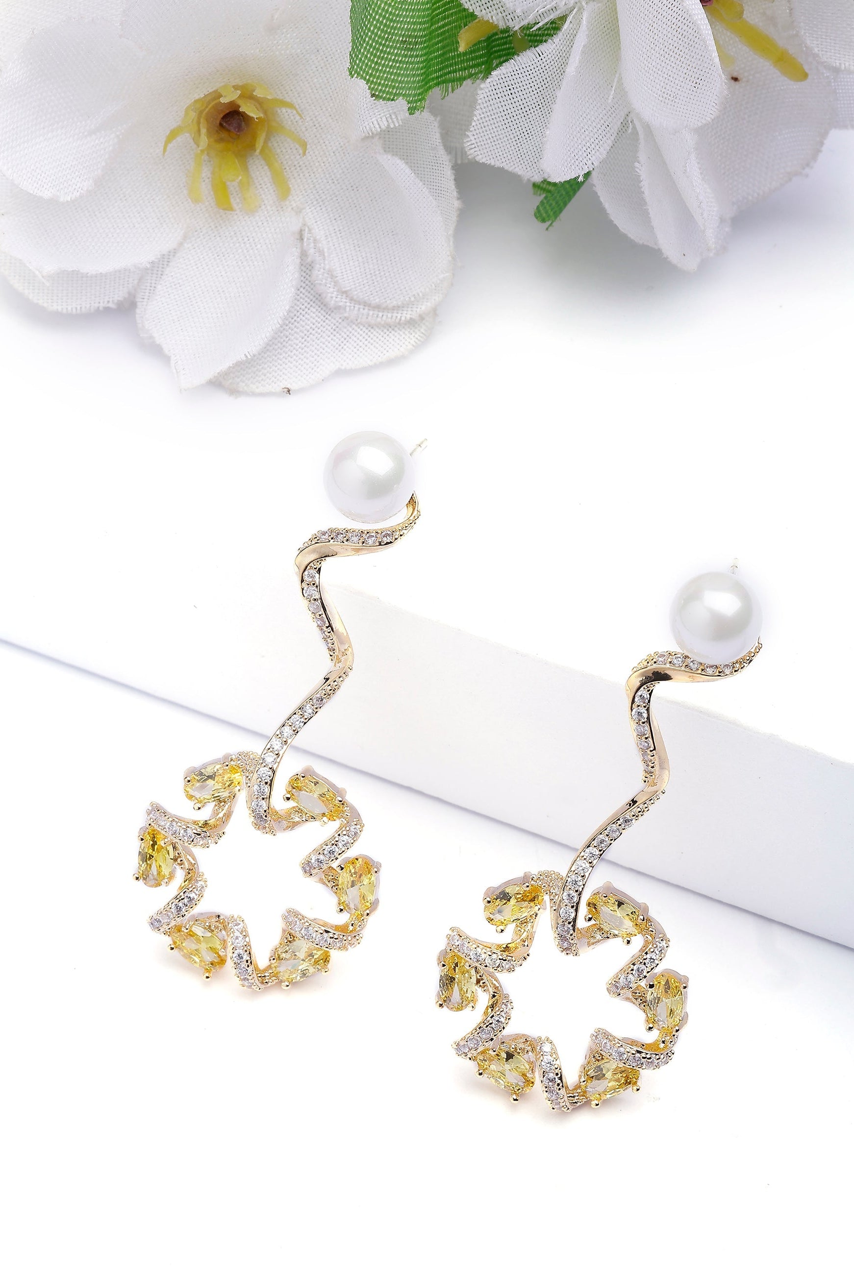 Yellow Dainty Yellow Swirl Drop Earrings, Image 2 of 4