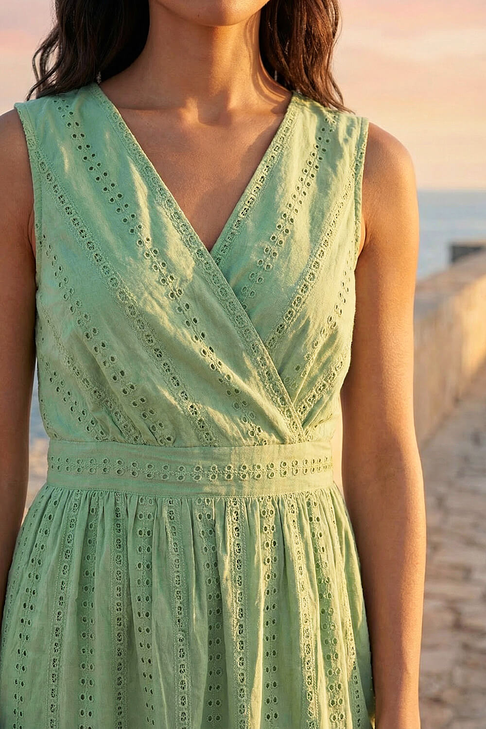 Green Embroidered V-Neck Midi Dress, Image 5 of 4