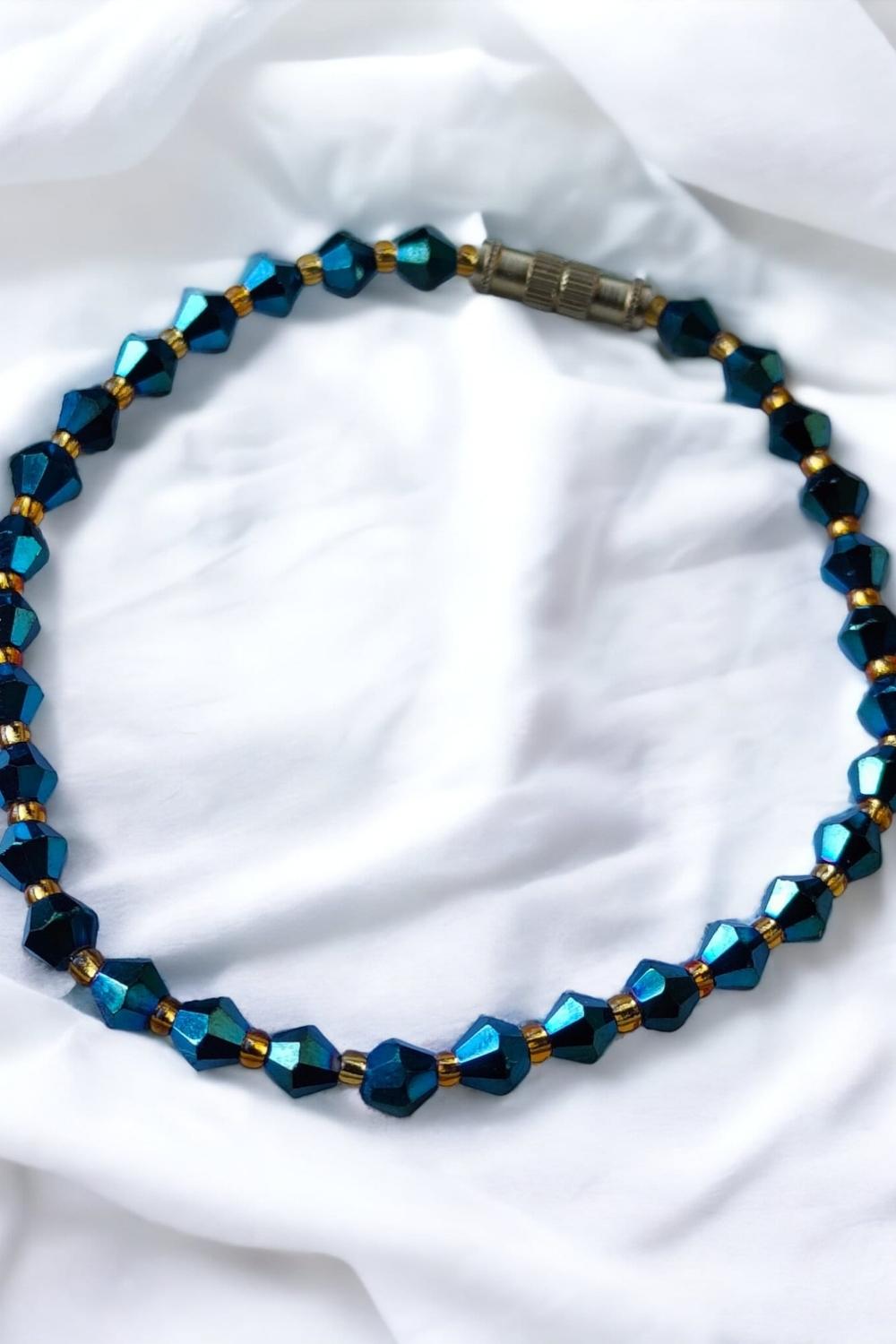 Blue Crystal Beaded Bracelet Minimalist Elegant, Image 2 of 3