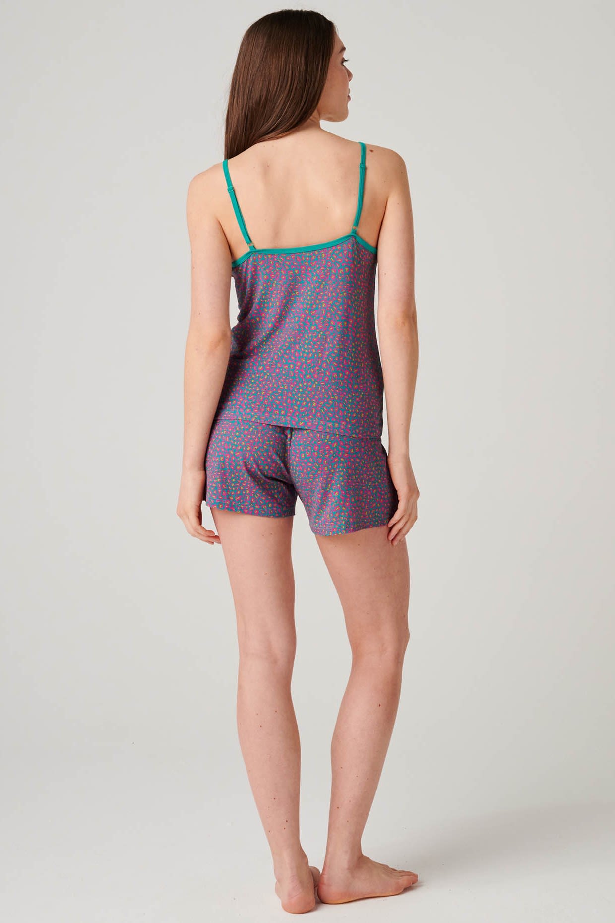 Teal British Boxers Teal "Spectra Leopard" Bamboo Camisole Short Pyjama Set, Image 3 of 6