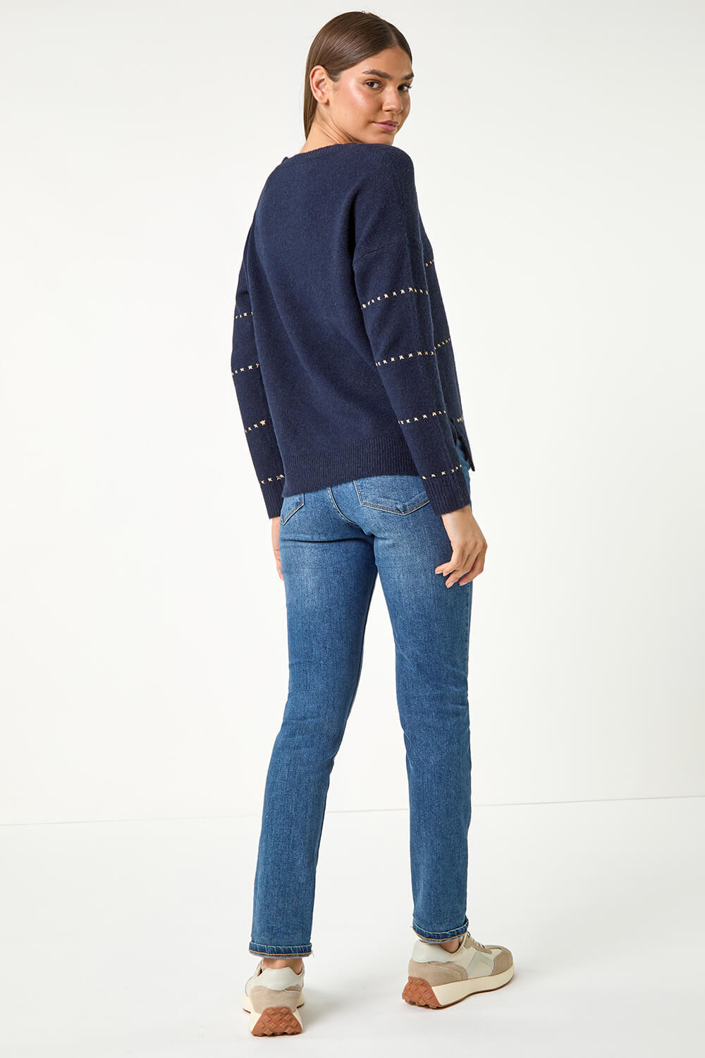 Midnight Blue Shimmer Detail Knit Jumper, Image 4 of 5