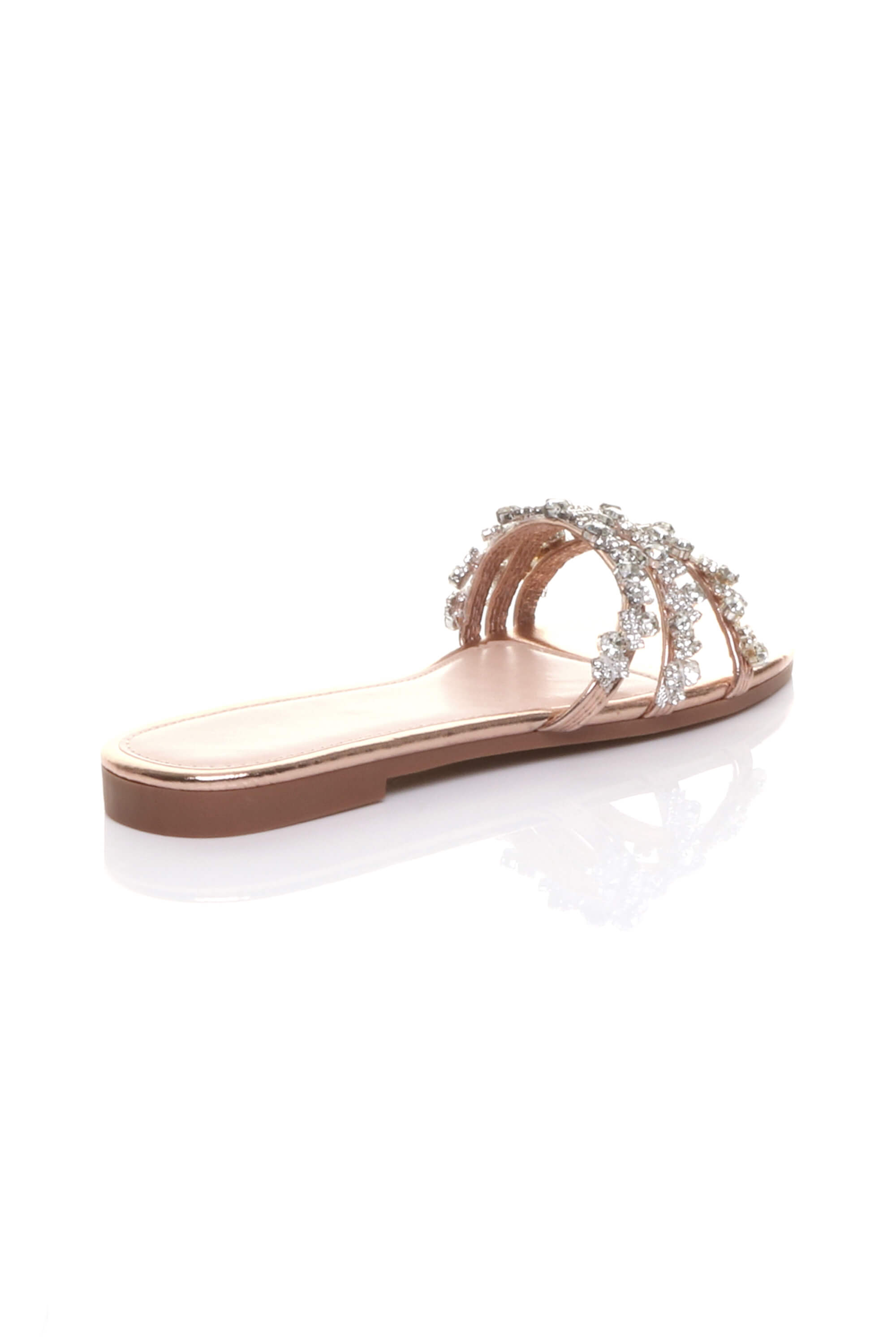 Rose Gold Flat Diamante Sandals Flip Flops Sliders, Image 4 of 4