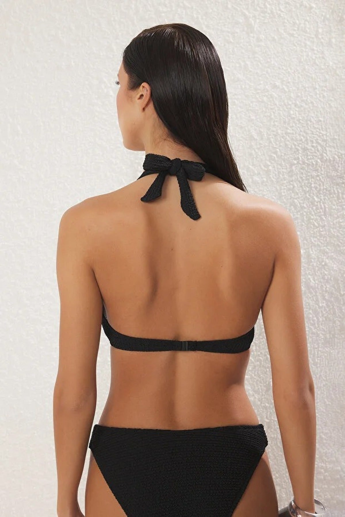 Black Textured V-Wire Balconette Bikini Top, Image 4 of 4