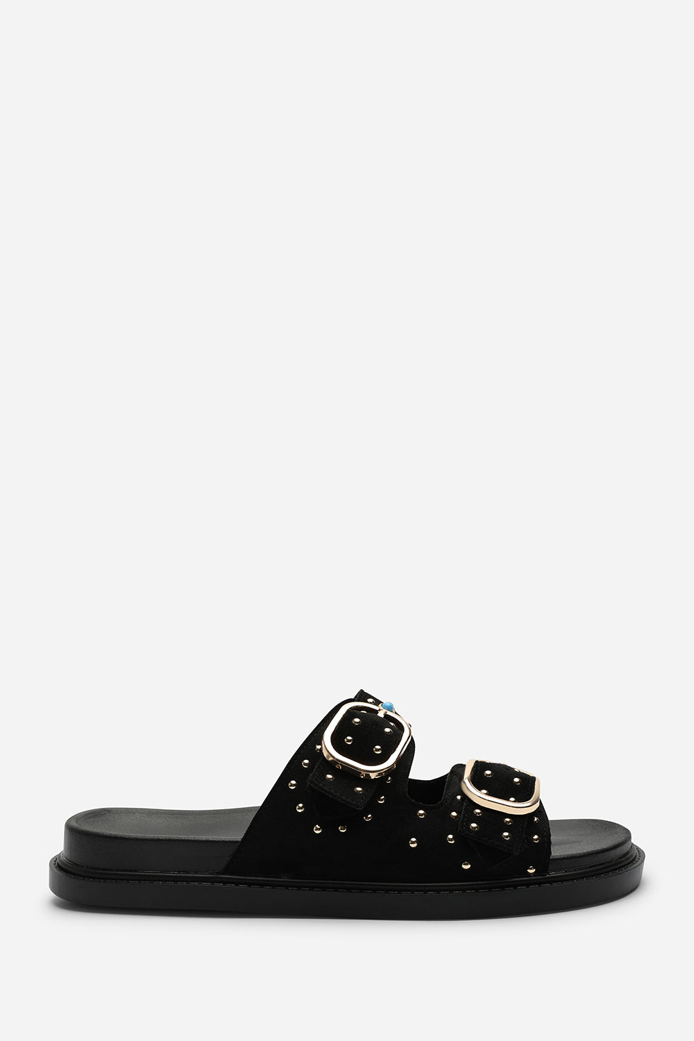 Black Ceylon Diamante Stud Double Buckle Slide On Sandal, Image 2 of 6