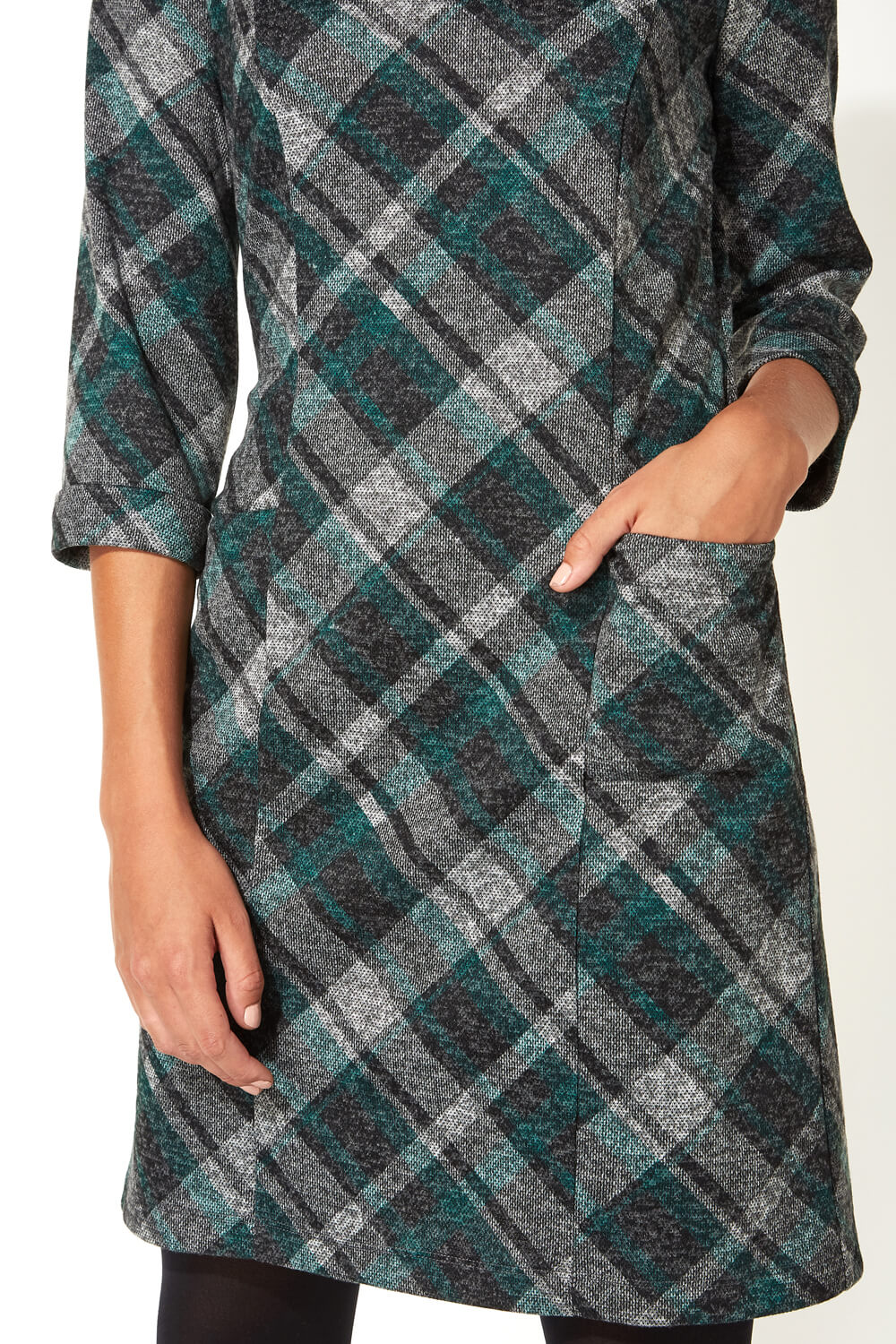 Green Check Print 3/4 Sleeve Shift Dress, Image 5 of 5