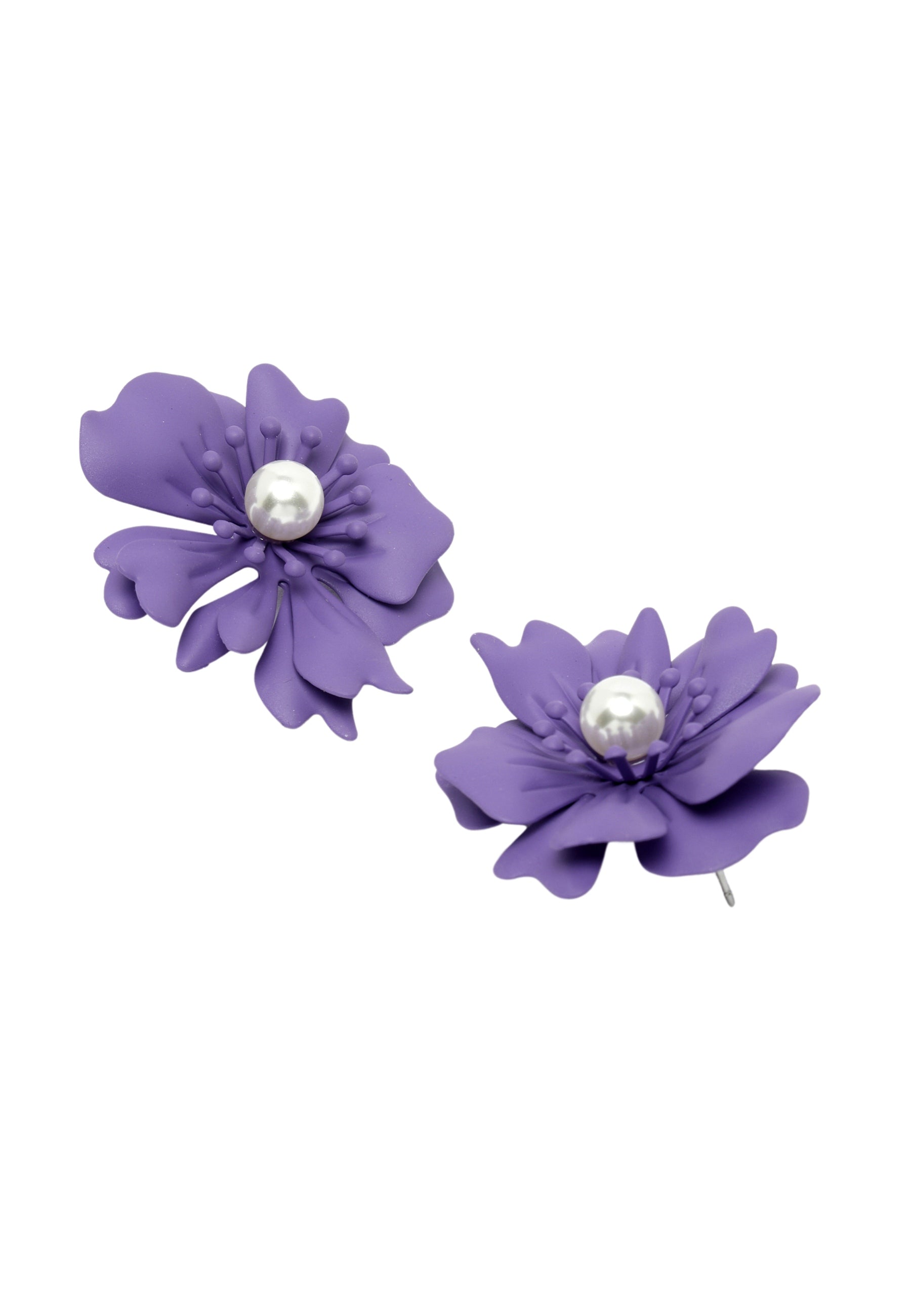 Purple AVANT-GARDE PARIS Purple Floral Pearl Stud Earrings In Light Pink, Image 3 of 5