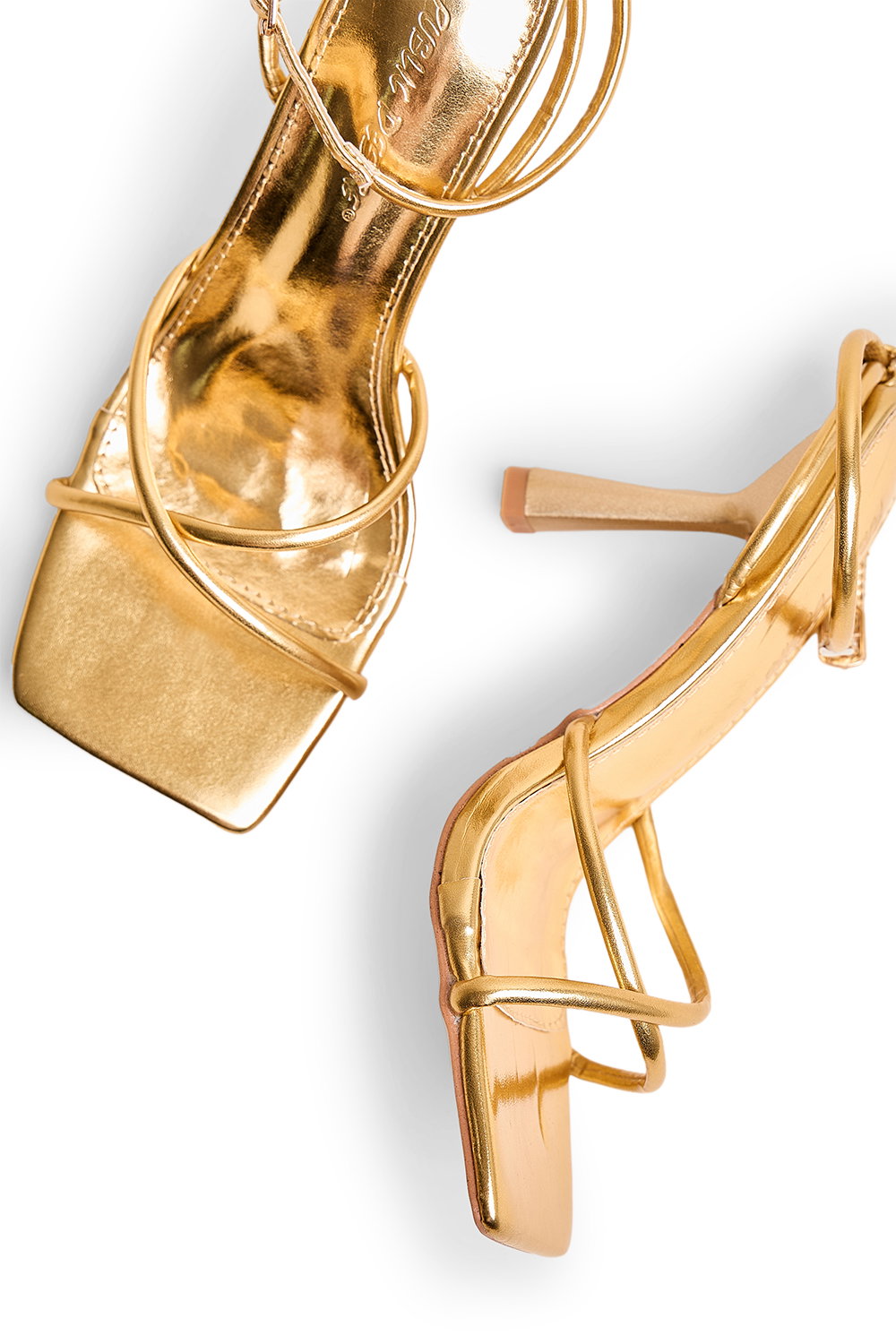 Gold Bree Gold PU Square Toe Mid Stiletto Heels, Image 4 of 4