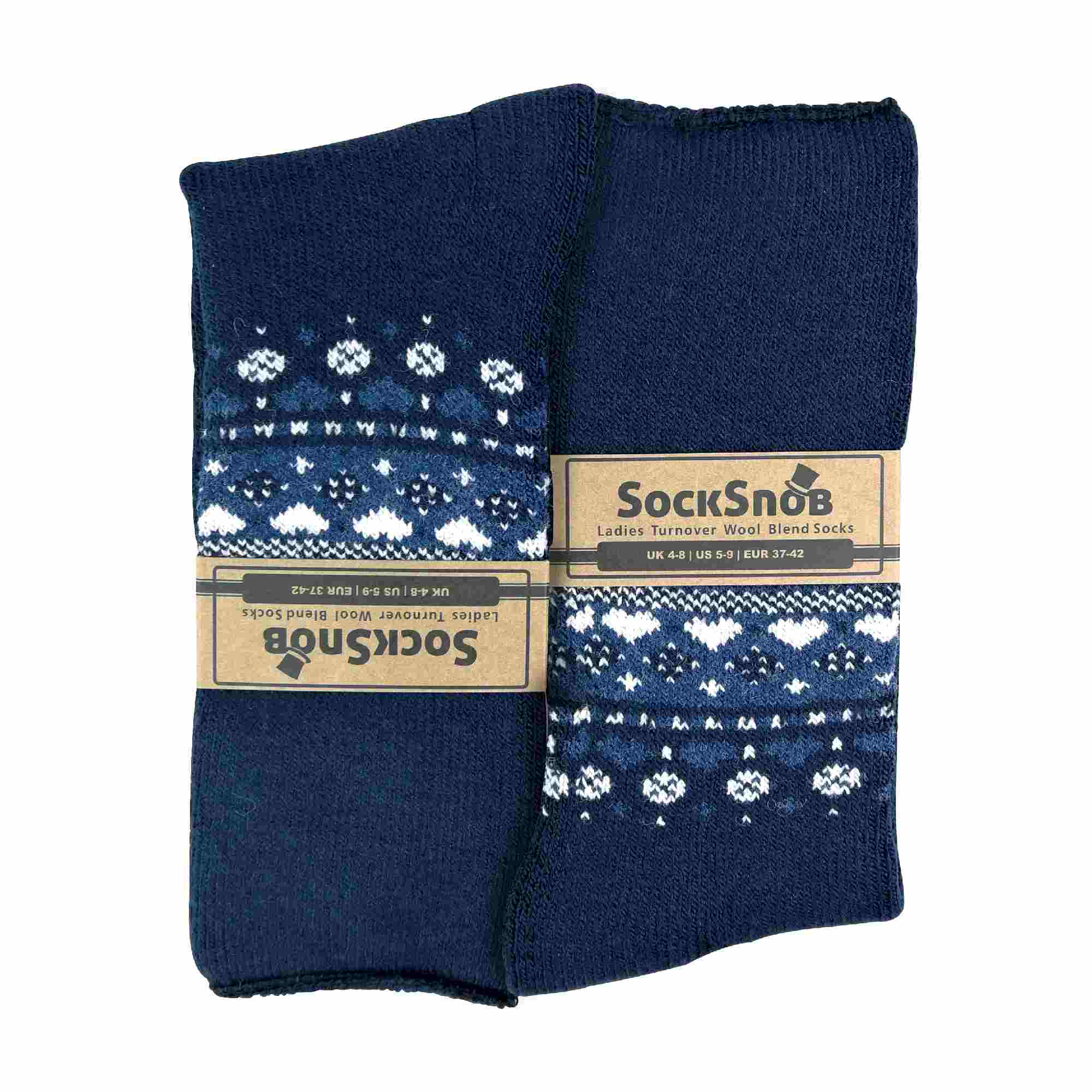 Navy 1 Pack Ladies Turn Over Top Warm Nordic Bed Socks for Winter, Image 4 of 4