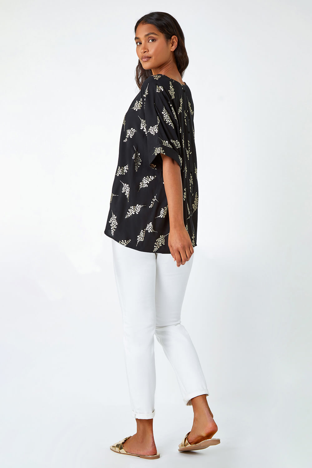Black Metallic Floral Print Oversized T-Shirt, Image 4 of 5