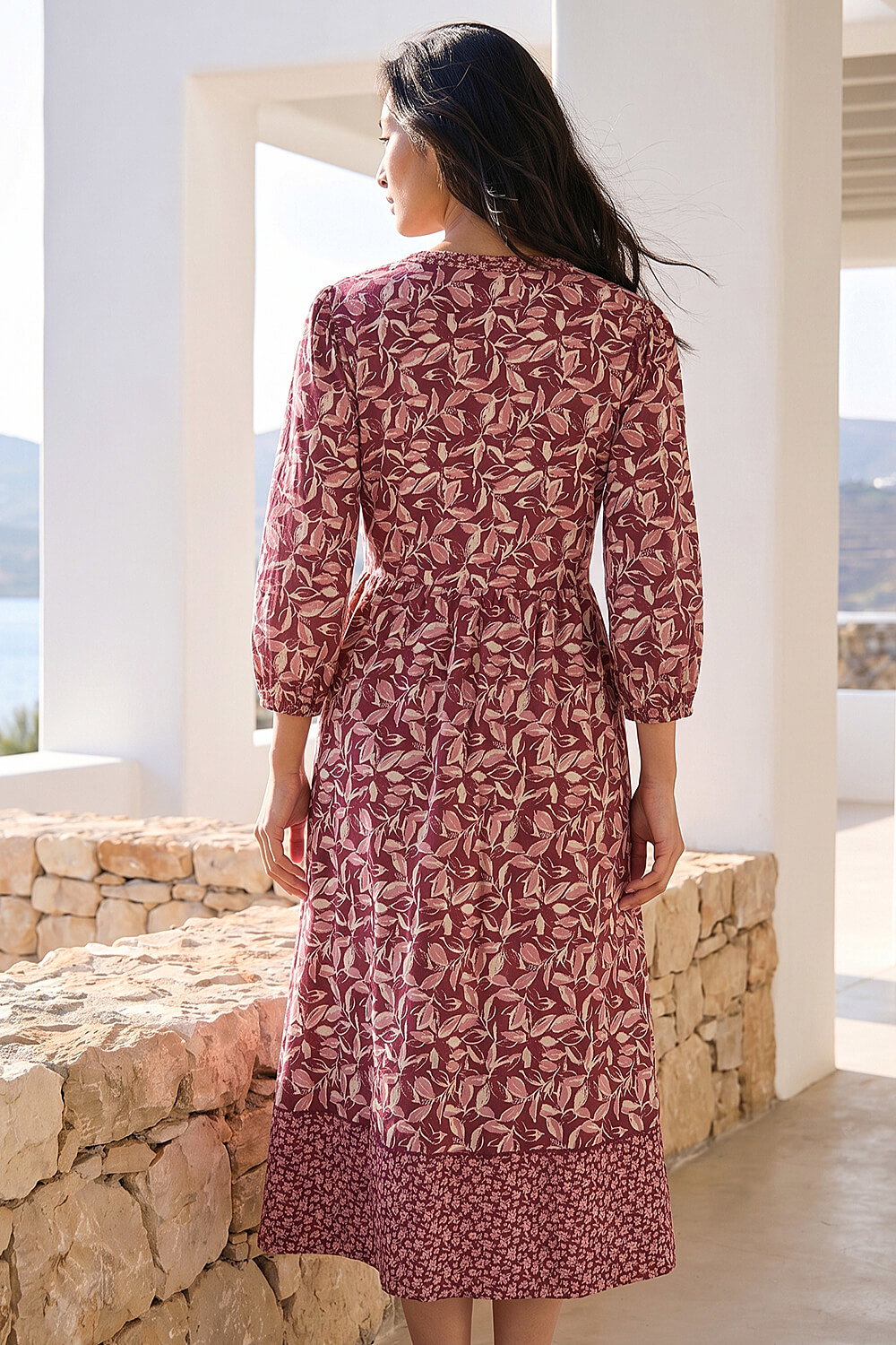 Coral Petite Border Print Midi Dress, Image 4 of 4
