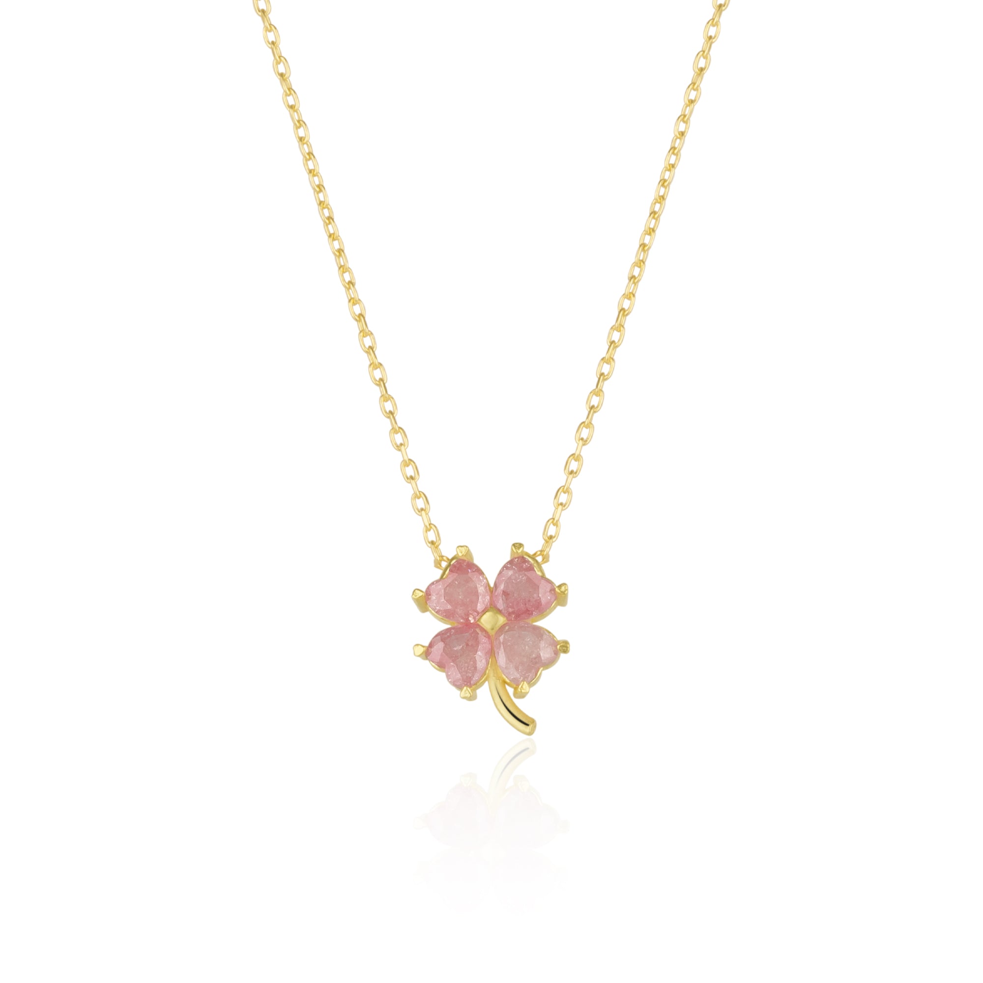 Gold Four Leaf Clover Sterling Silver Necklace - Pink, Image 1 of 3