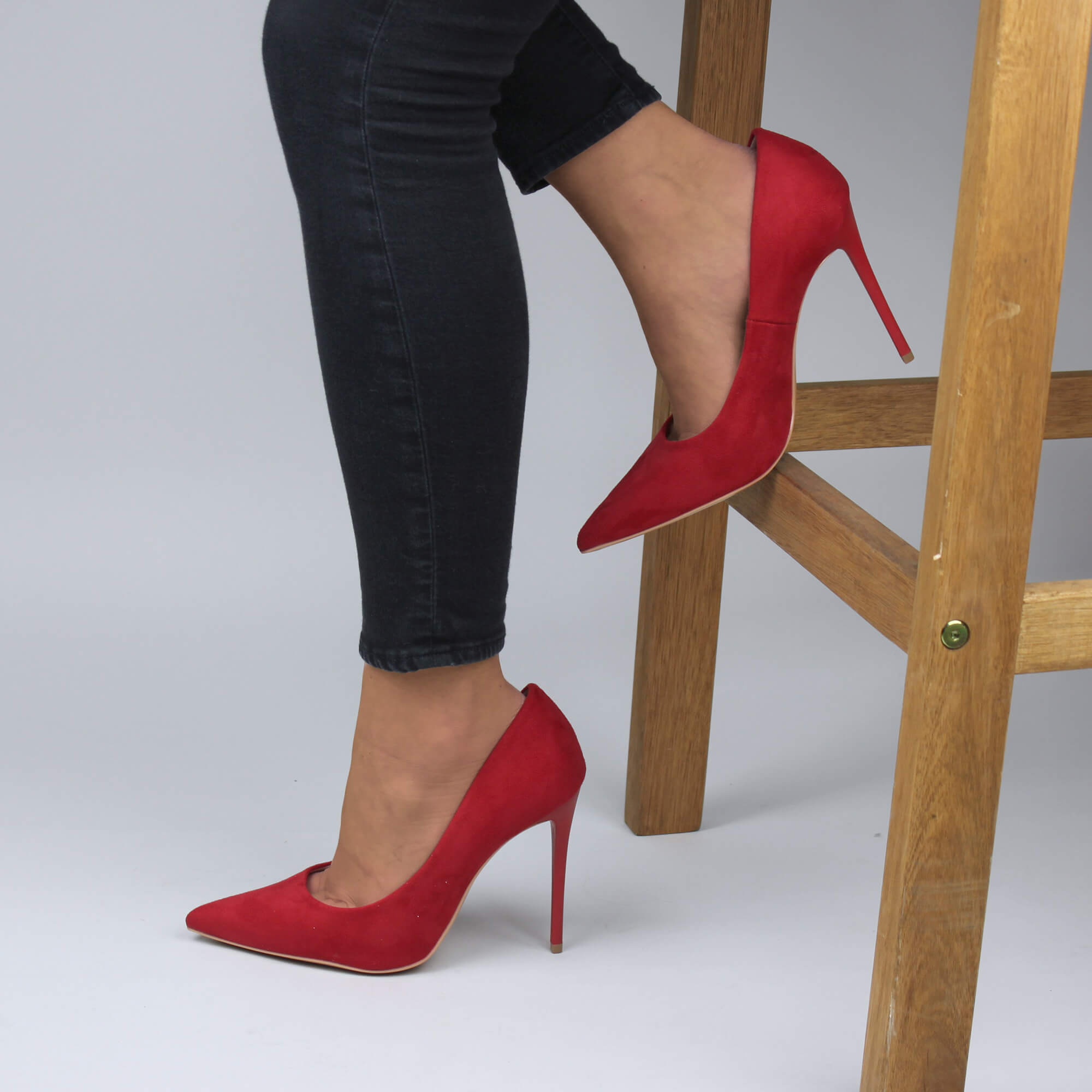 Red AJVANI Red High Stiletto Heel Pointed Toe Court Shoes, Image 5 of 6